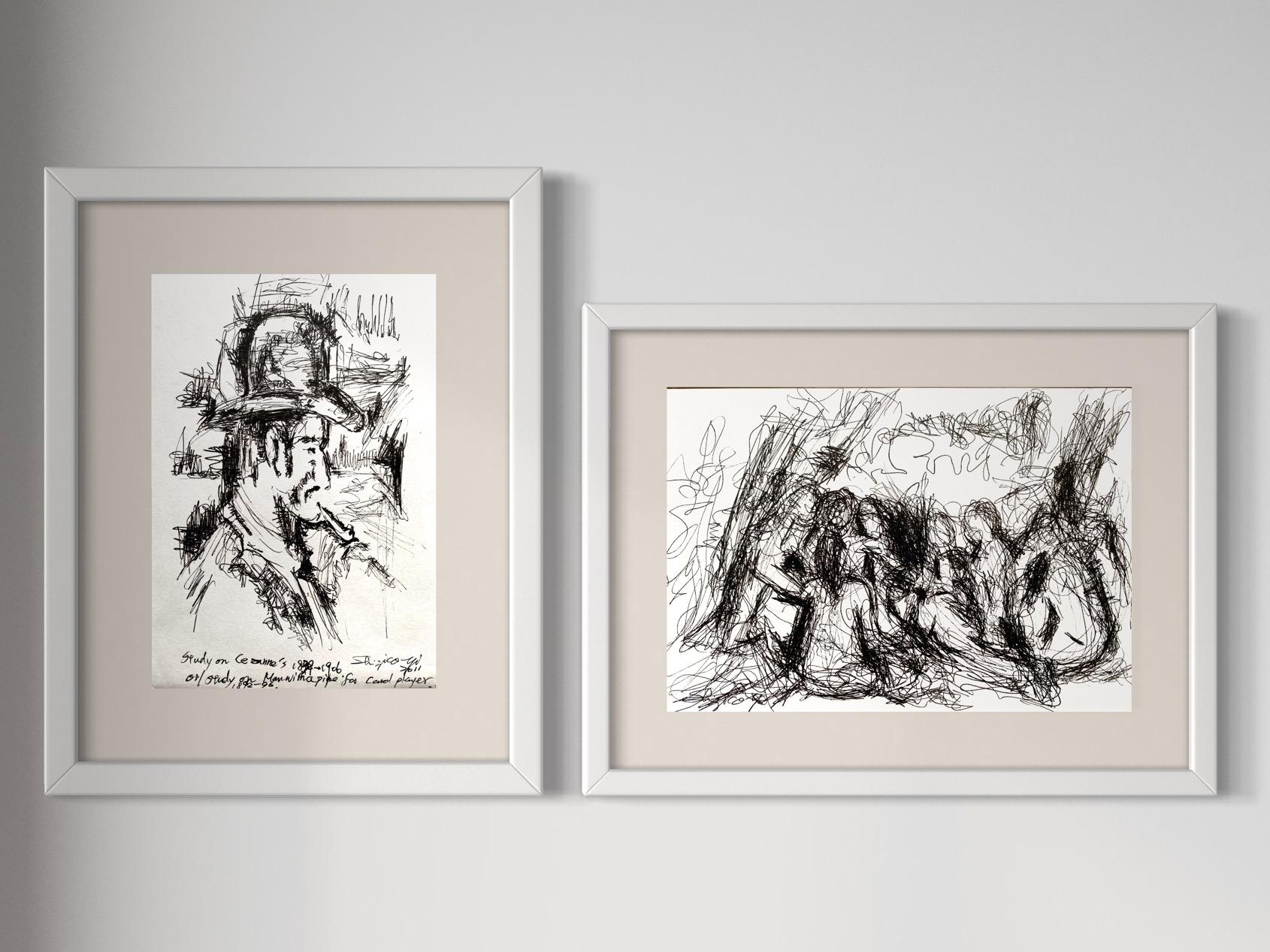 Shizico Yi Abstract Drawing – Original-Meeting Cezanne-Studies of Movement and Form-UK Artist-Set aus 2 Zeichnungen