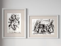 Original-Meeting Cezanne-Studies of Movement and Form-UK Artist-Set of 2 drawing