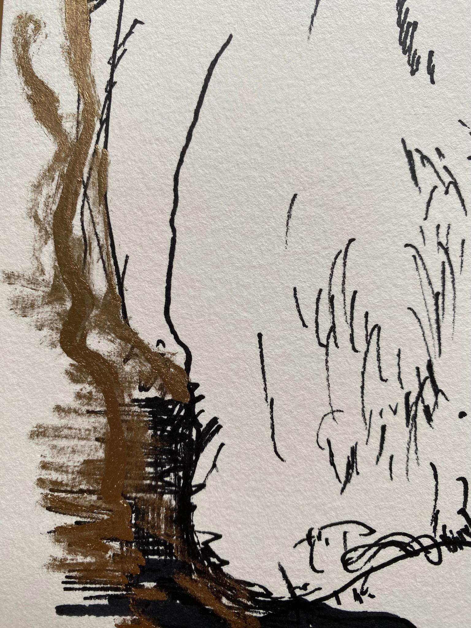 Original-Cat in Movements/Winter Wonderland-UK Ausgezeichneter Künstler-Gold, Tinte auf Papier 11