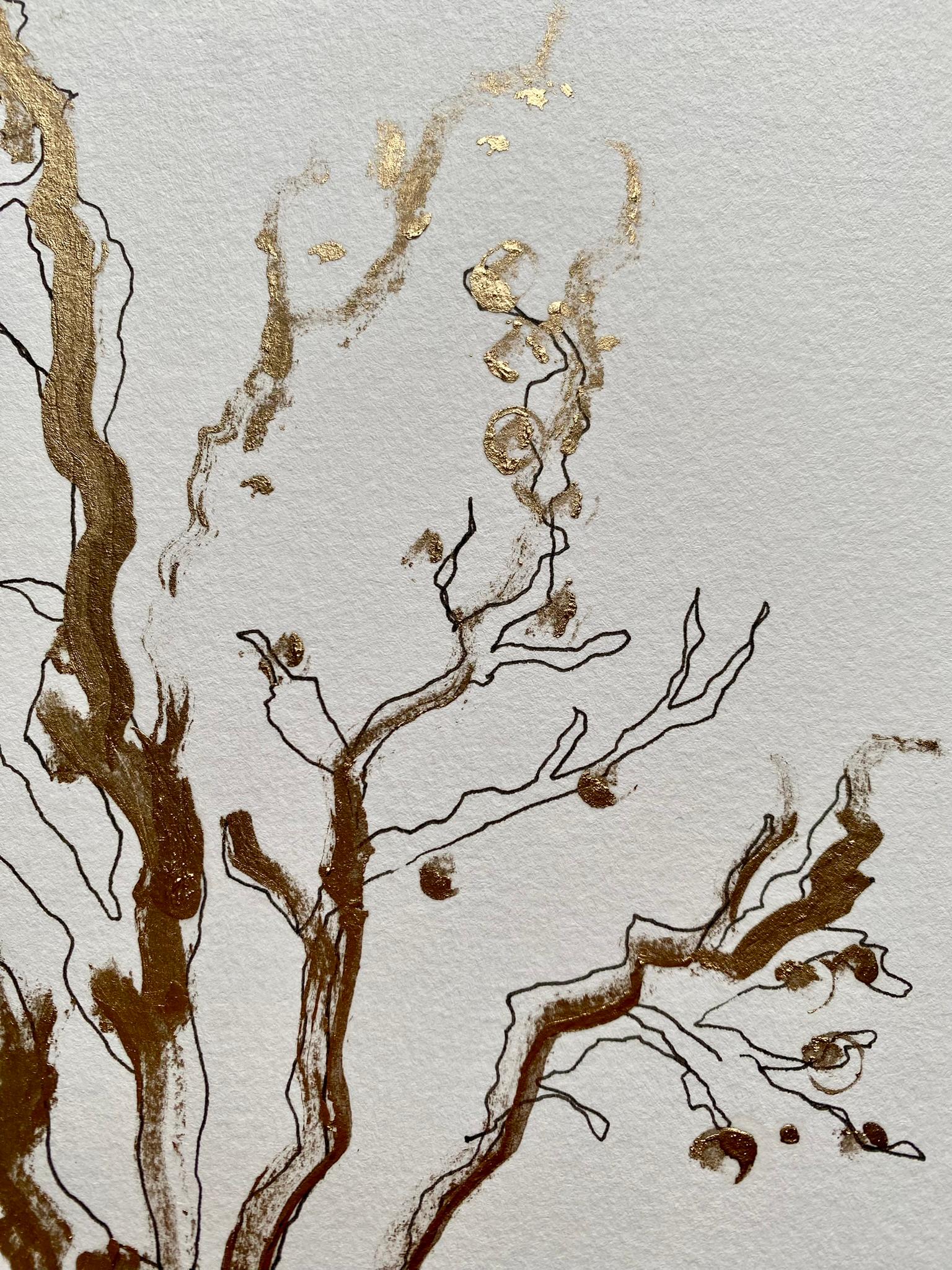 Original-Cat in Movements/Winter Wonderland-UK Ausgezeichneter Künstler-Gold, Tinte auf Papier 7