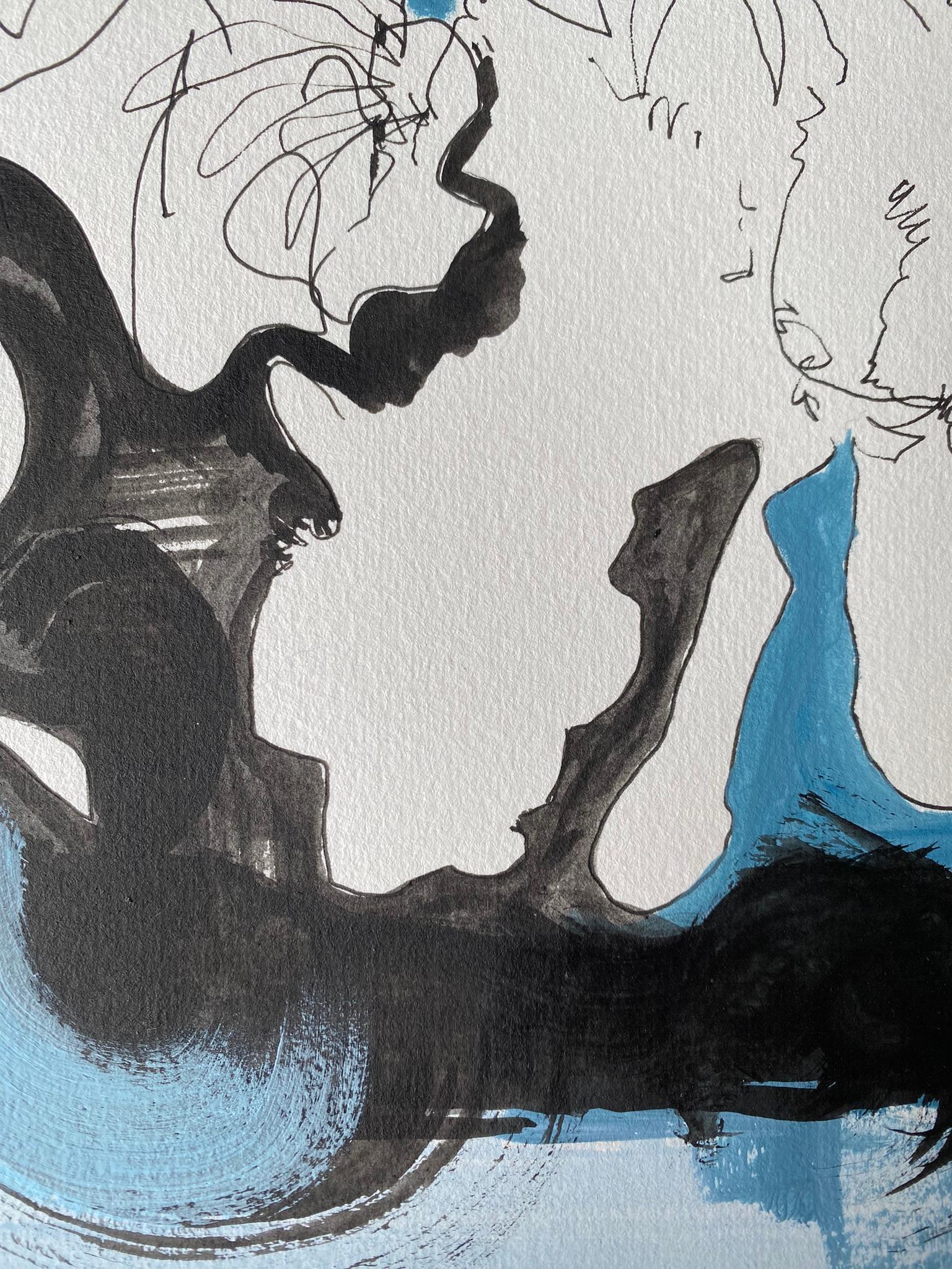 Blauer Valentine-Breakfast mit Katze-Serie-Original-BritishAward Künstler- Ausdruck 12