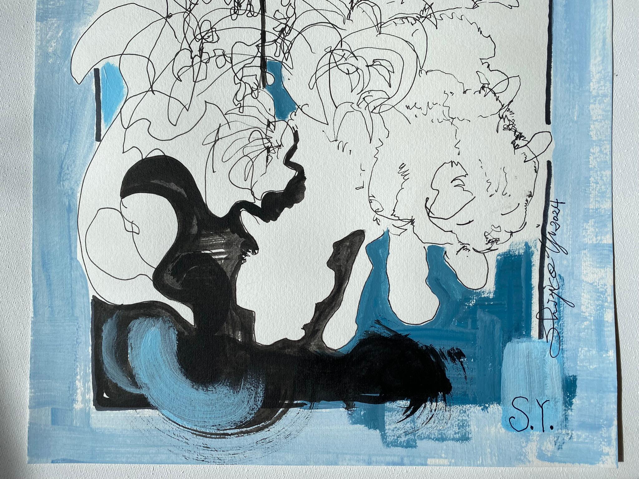 Blue Valentine-Breakfast with Cat Series-Original-BritishAward Artist expression For Sale 4