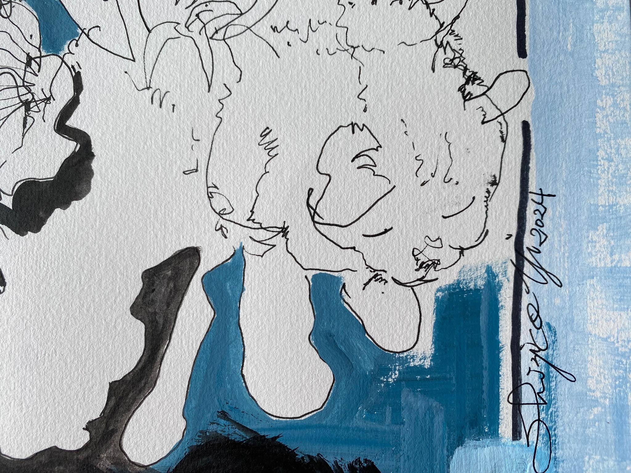 Blue Valentine-Breakfast with Cat Series-Original-BritishAward Artist expression For Sale 2