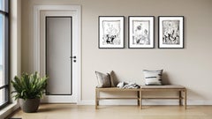 Original Triptych-Ink on paper-Drawing Time-Dahlias-PleinAir-Brit Awarded Artist