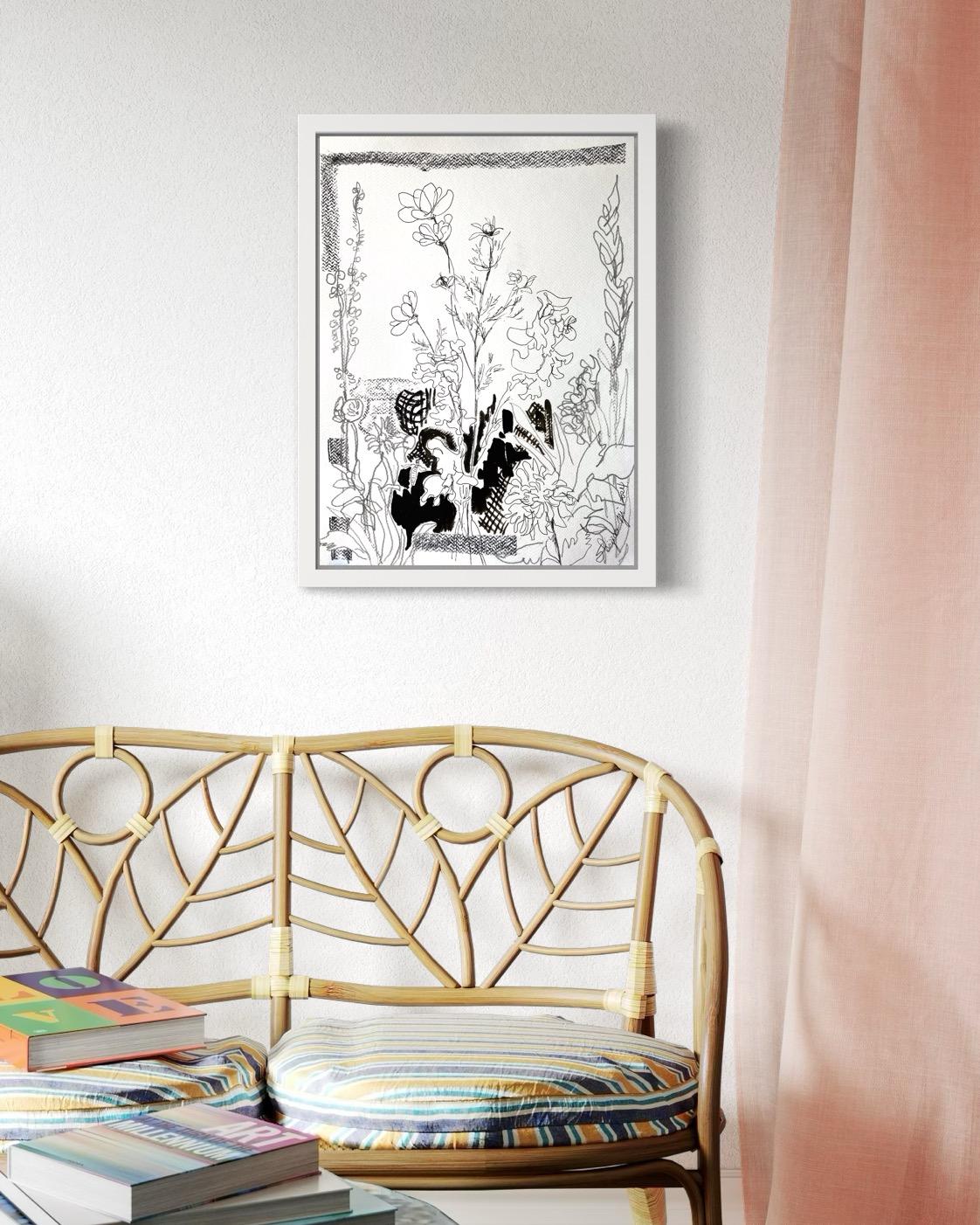 Original Triptychon-Tinte auf Papier-Zeichnungszeit-Dahlias-PleinAir-Brit Awarded Artist 5
