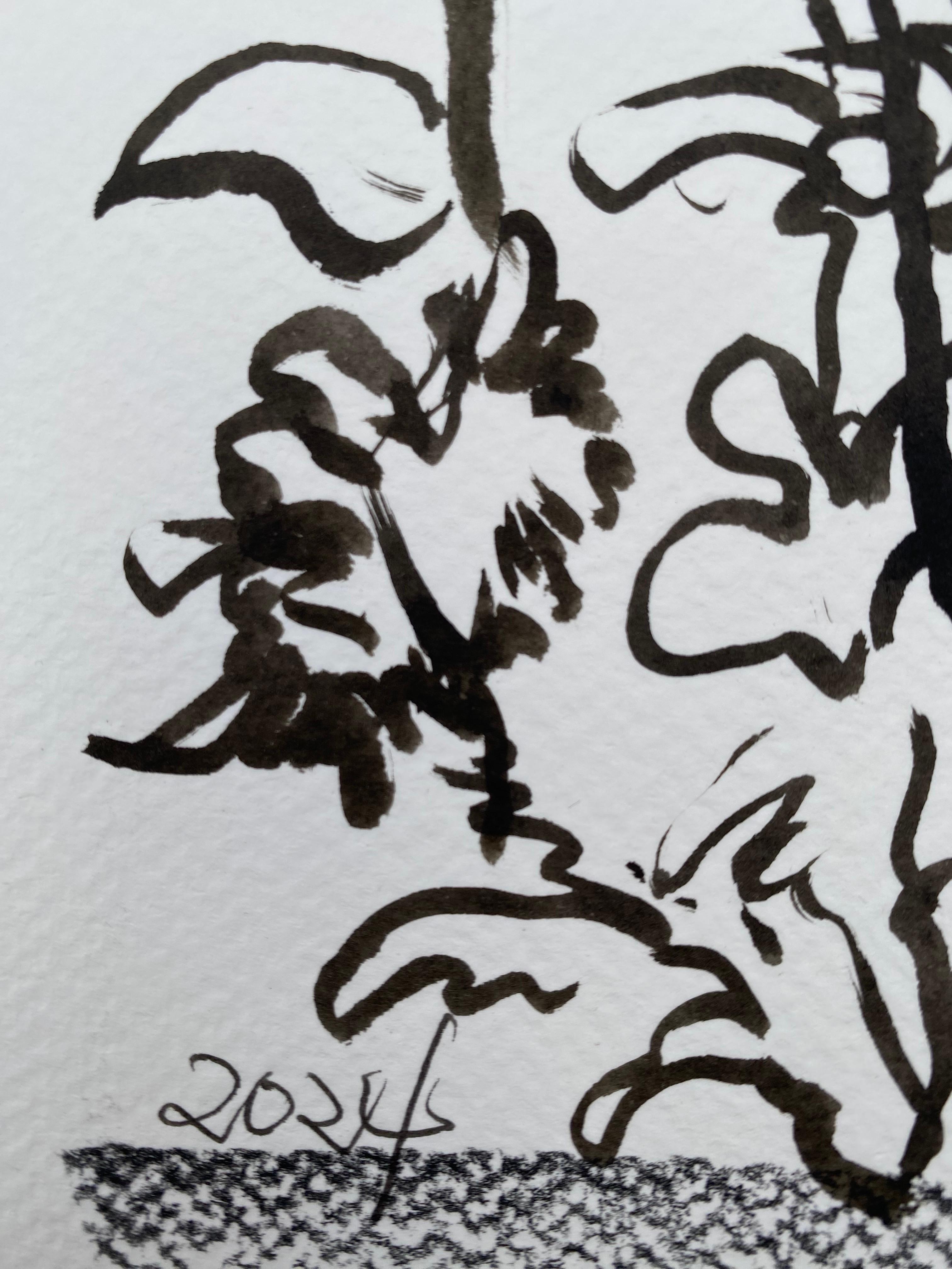 Original-Drawing Time-Dahlias&Gladiolus PleinAir-Artista británico premiado-tinta sobre papel en venta 5