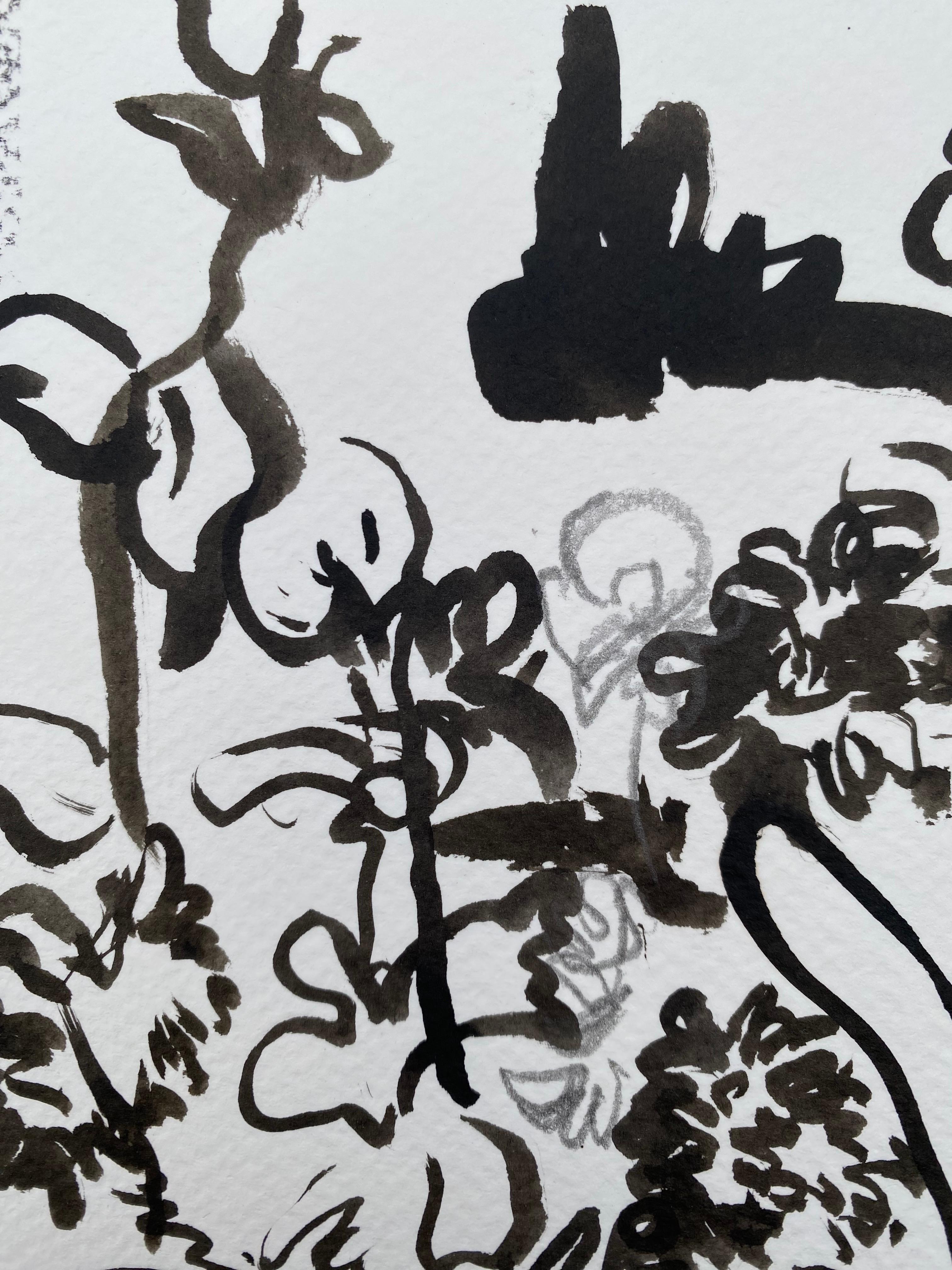 Original-Drawing Time-Dahlias&Gladiolus PleinAir-Artista británico premiado-tinta sobre papel en venta 8