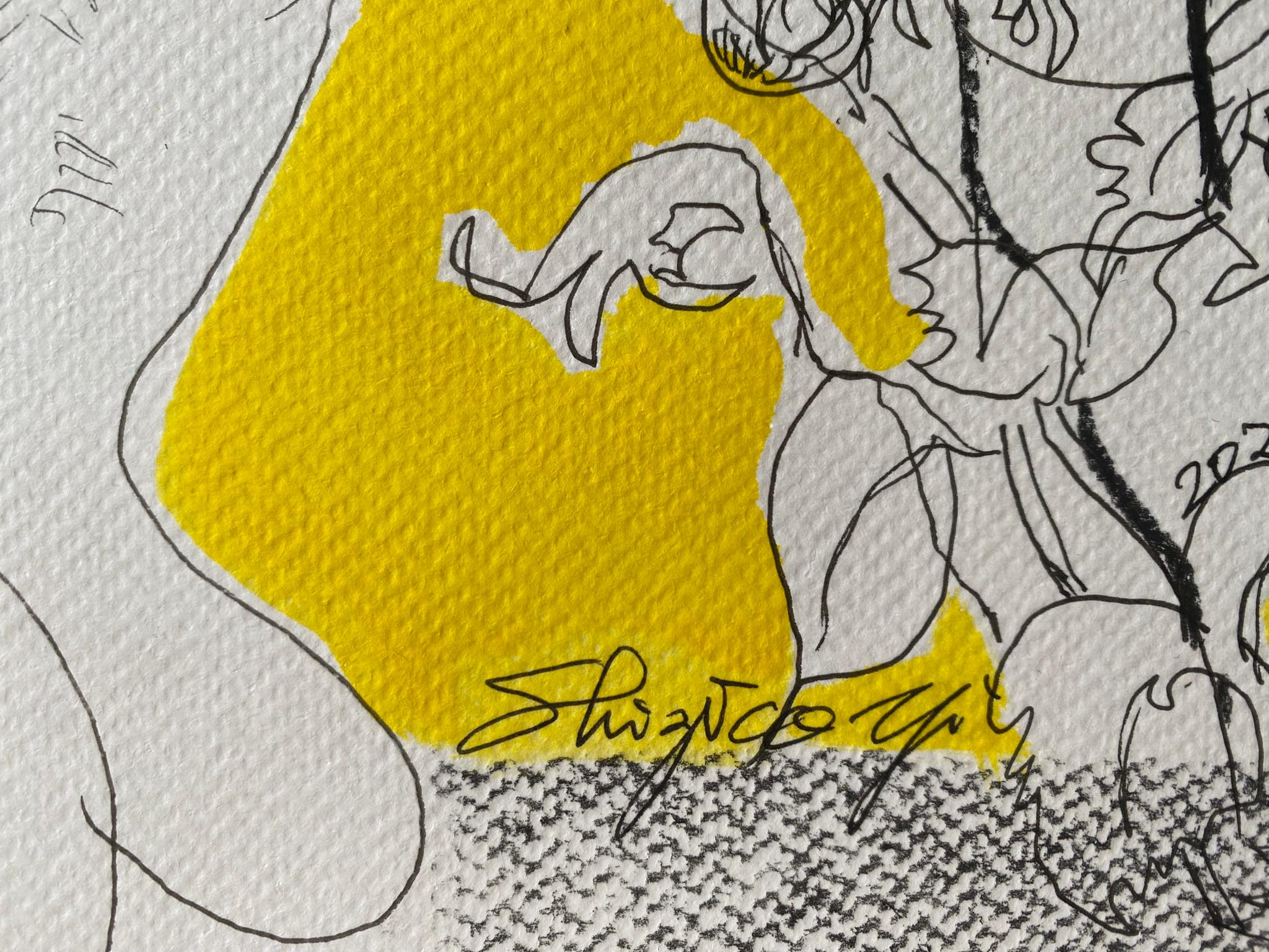 Originale-Gatto con dalie-Serie di preghiera-Artista britannico premiato-Inchiostro su carta 8