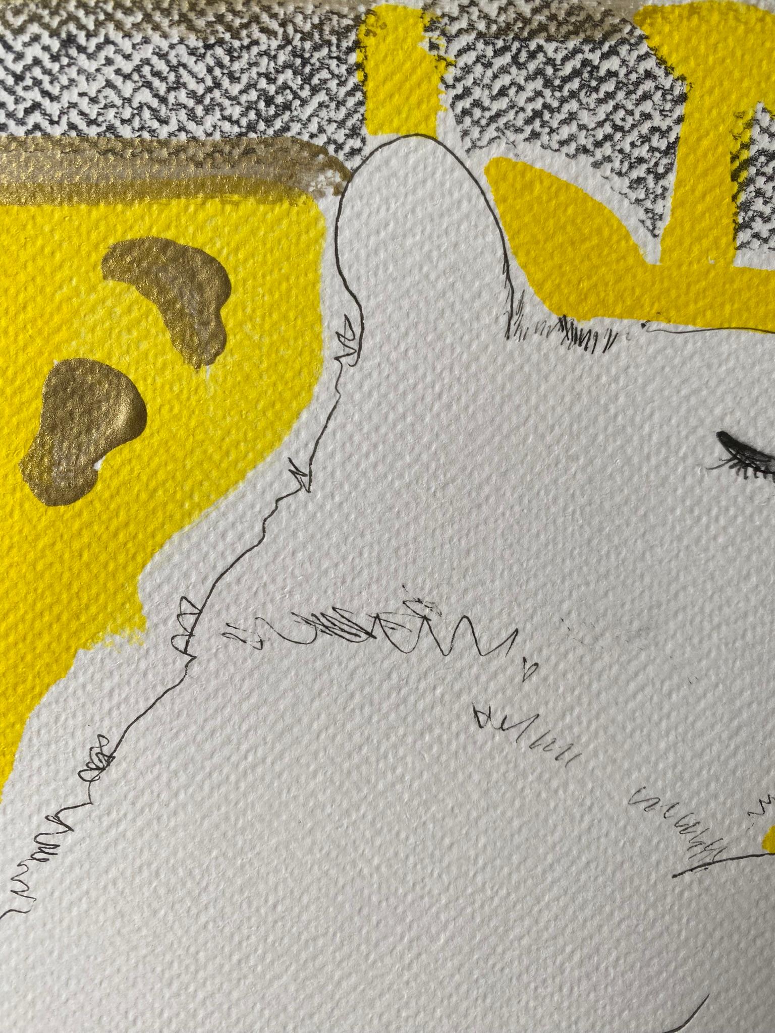 Originale-Gatto con dalie-Serie di preghiera-Artista britannico premiato-Inchiostro su carta 2