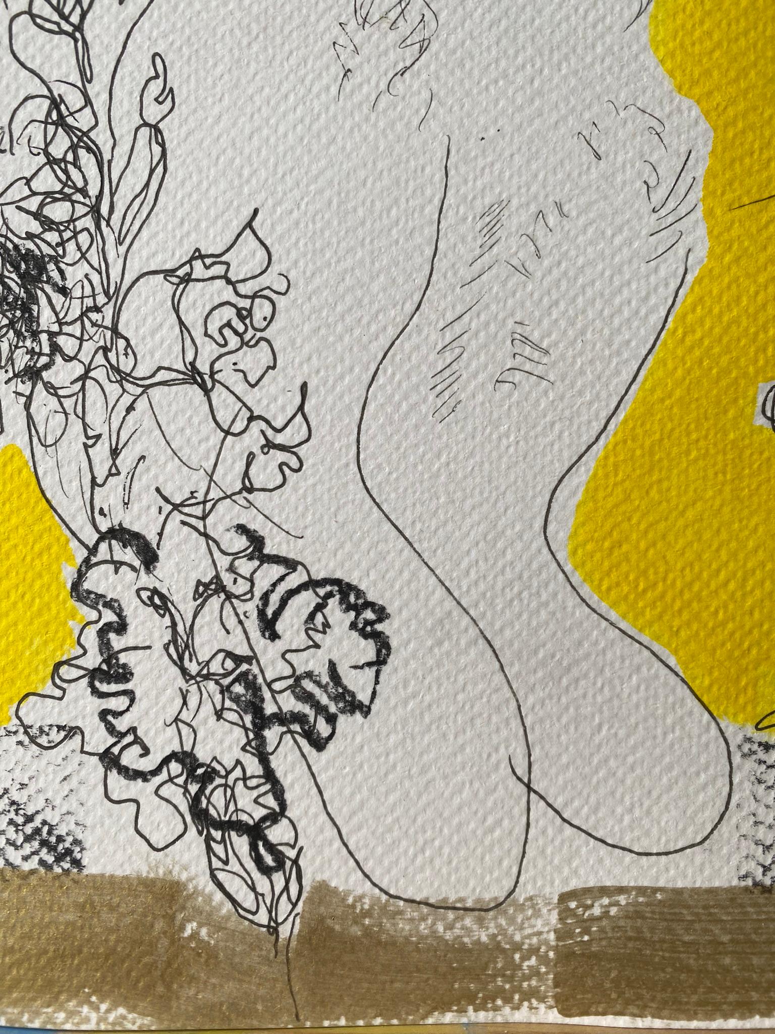 Originale-Gatto con dalie-Serie di preghiera-Artista britannico premiato-Inchiostro su carta 4