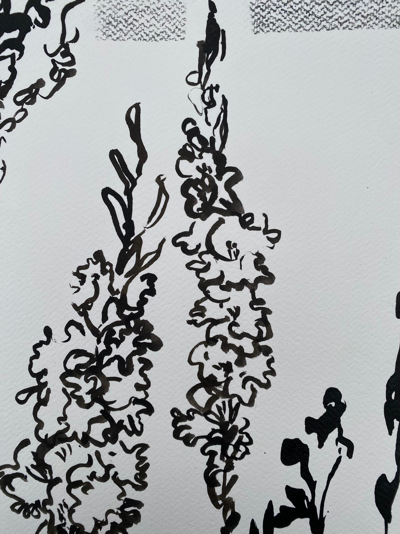 Triptyque original dessinant le temps-Gladiolus-PleinAir-Brit Award Artist-ink on papier en vente 7