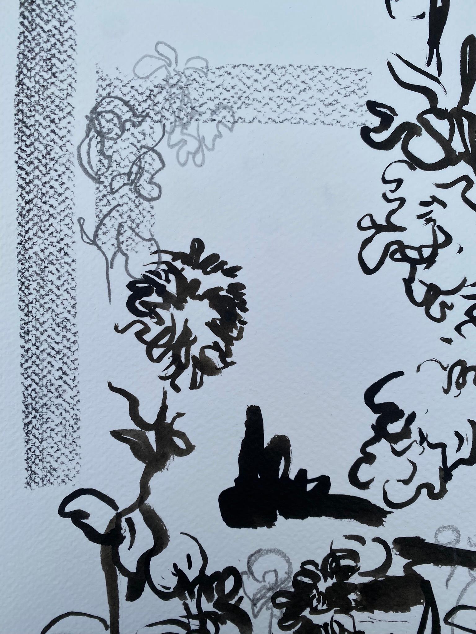 Triptyque original dessinant le temps-Gladiolus-PleinAir-Brit Award Artist-ink on papier en vente 10