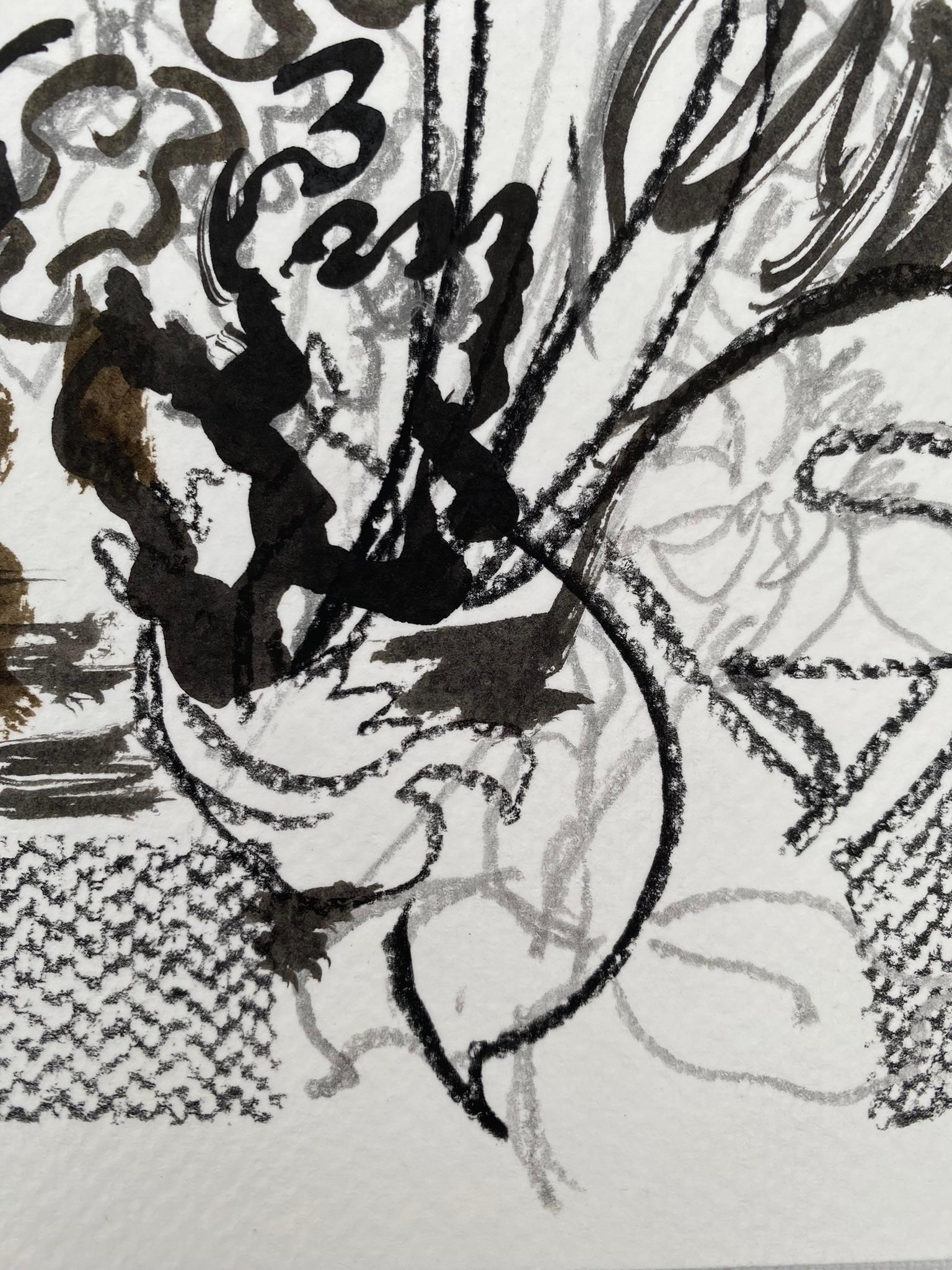 Triptyque original dessinant le temps-Gladiolus-PleinAir-Brit Award Artist-ink on papier en vente 16