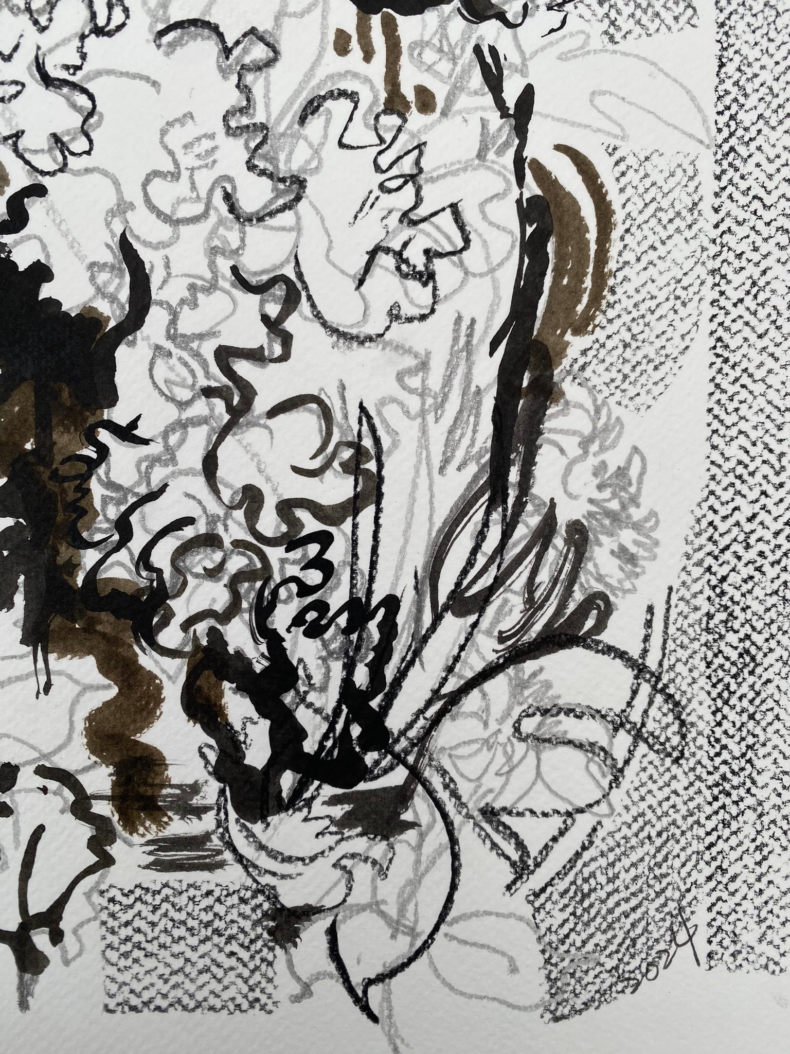 Triptyque original dessinant le temps-Gladiolus-PleinAir-Brit Award Artist-ink on papier en vente 13