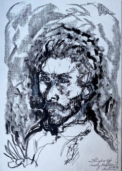 Original-Meeting Van Gogh-Study Master Series-British Awarded Artist-Ink Drawing