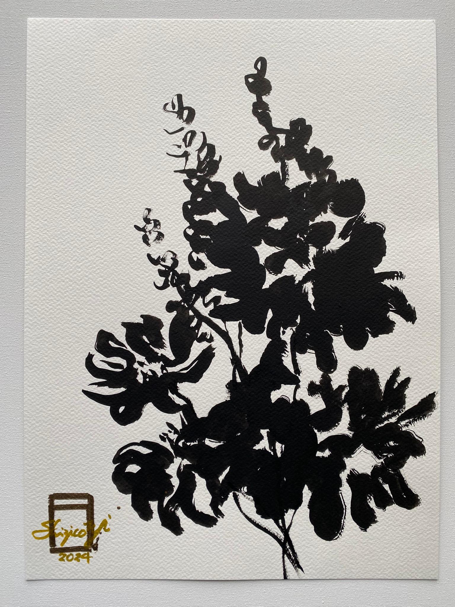 Original Triptych Ink on papers-Dahlias-Plein Air-Brit Awarded Artist--Nostalgia 2