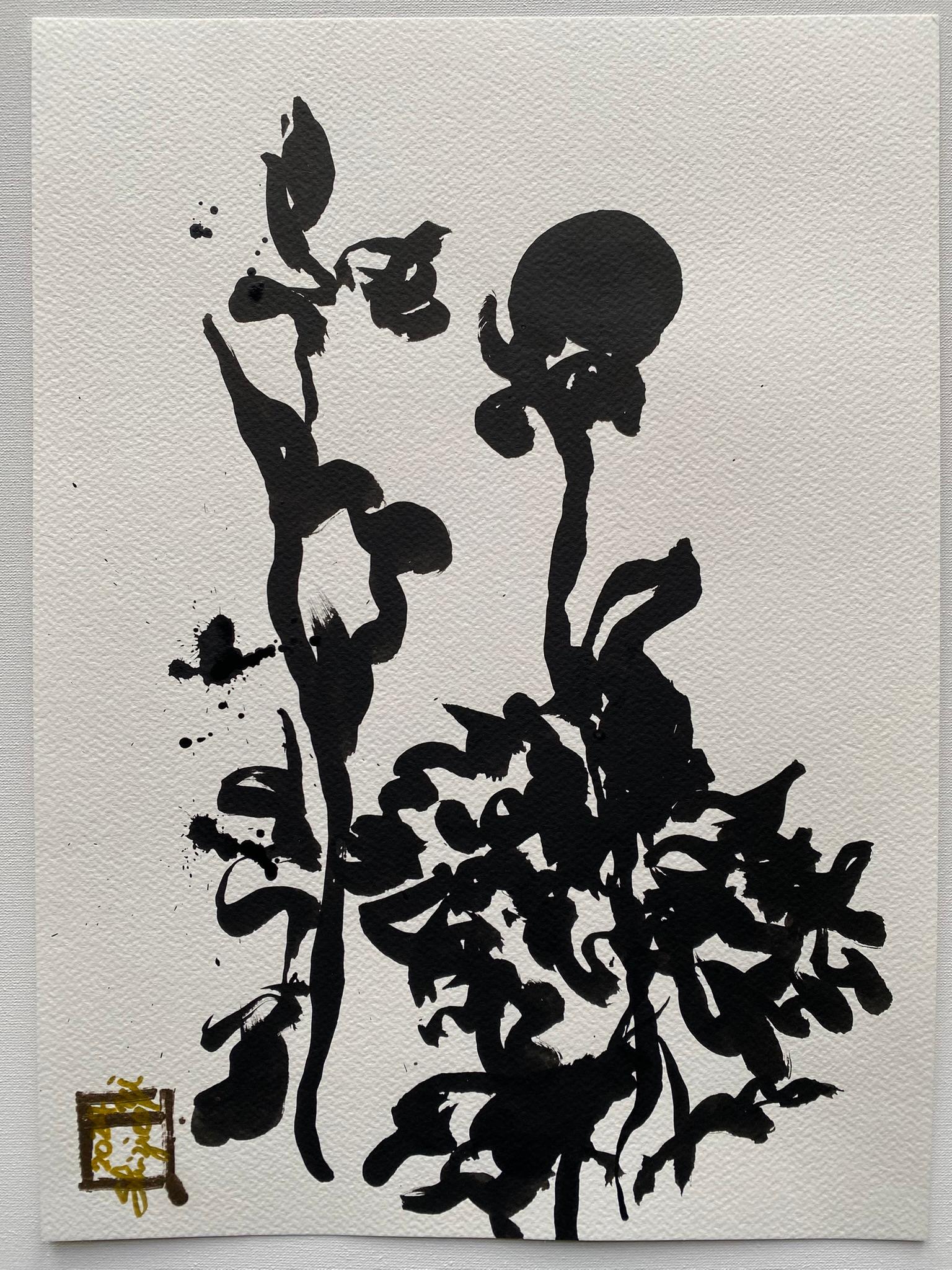 Original Triptych Ink on papers-Dahlias-Plein Air-Brit Awarded Artist--Nostalgia 4