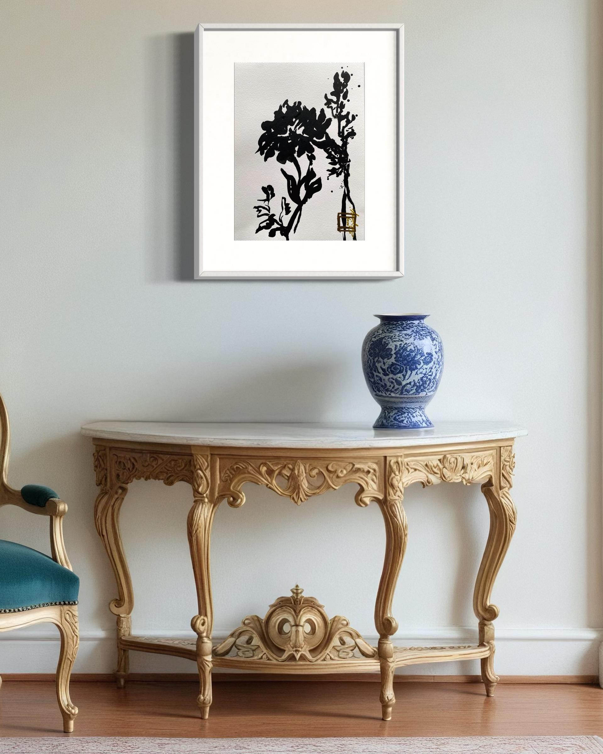 Original Triptych Ink on papers-Dahlias-Plein Air-Brit Awarded Artist--Nostalgia 1