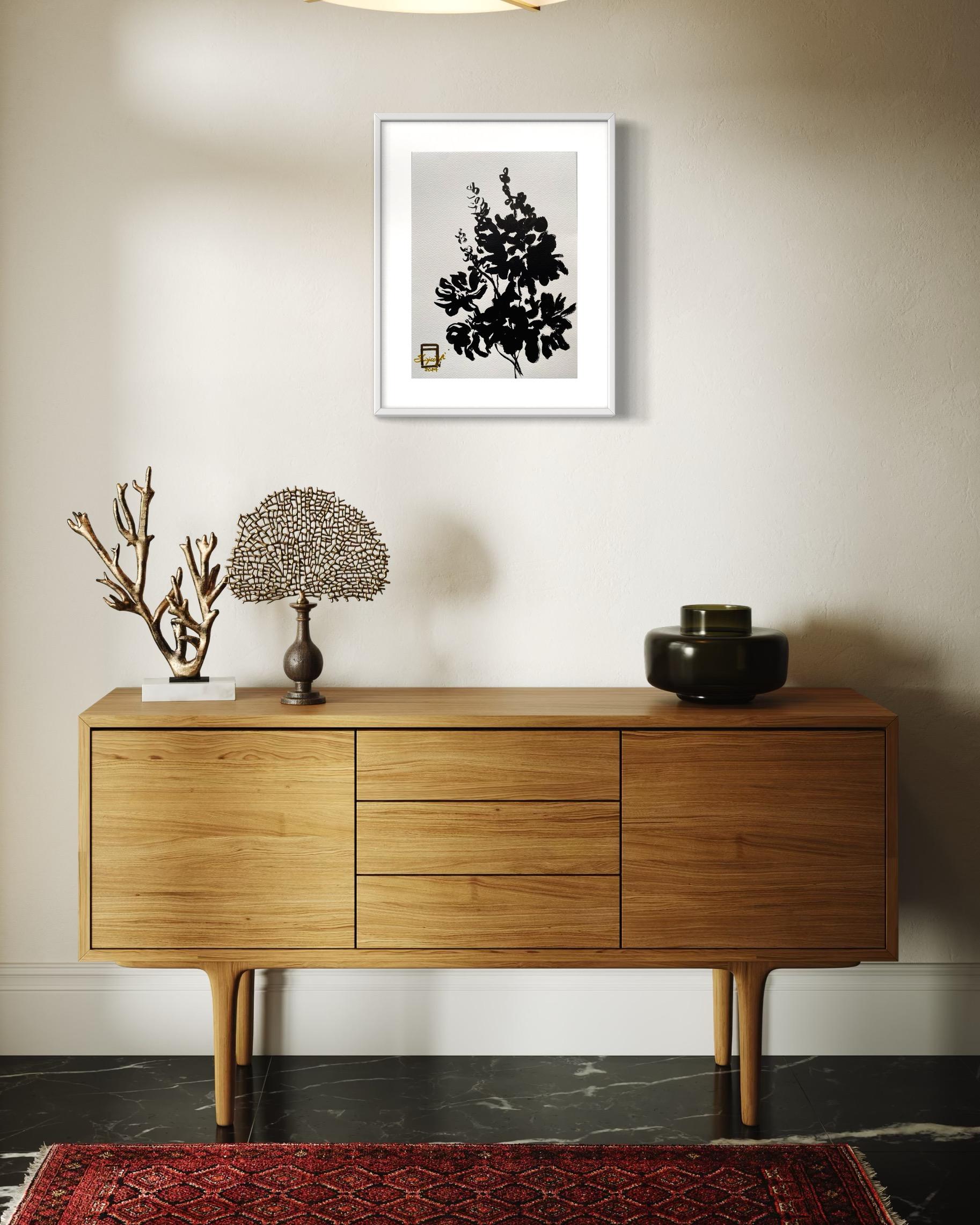 Original Triptych Ink on papers-Dahlias-Plein Air-Brit Awarded Artist--Nostalgia 3