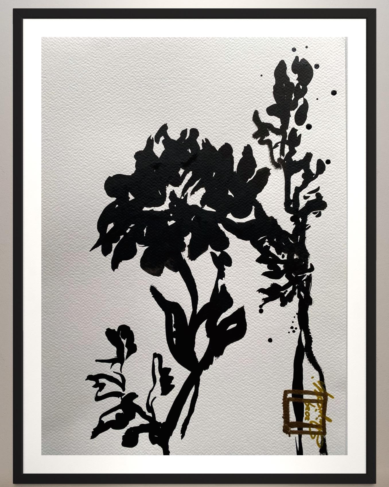 Original Triptych Ink on papers-Dahlias-Plein Air-Brit Awarded Artist--Nostalgia 8