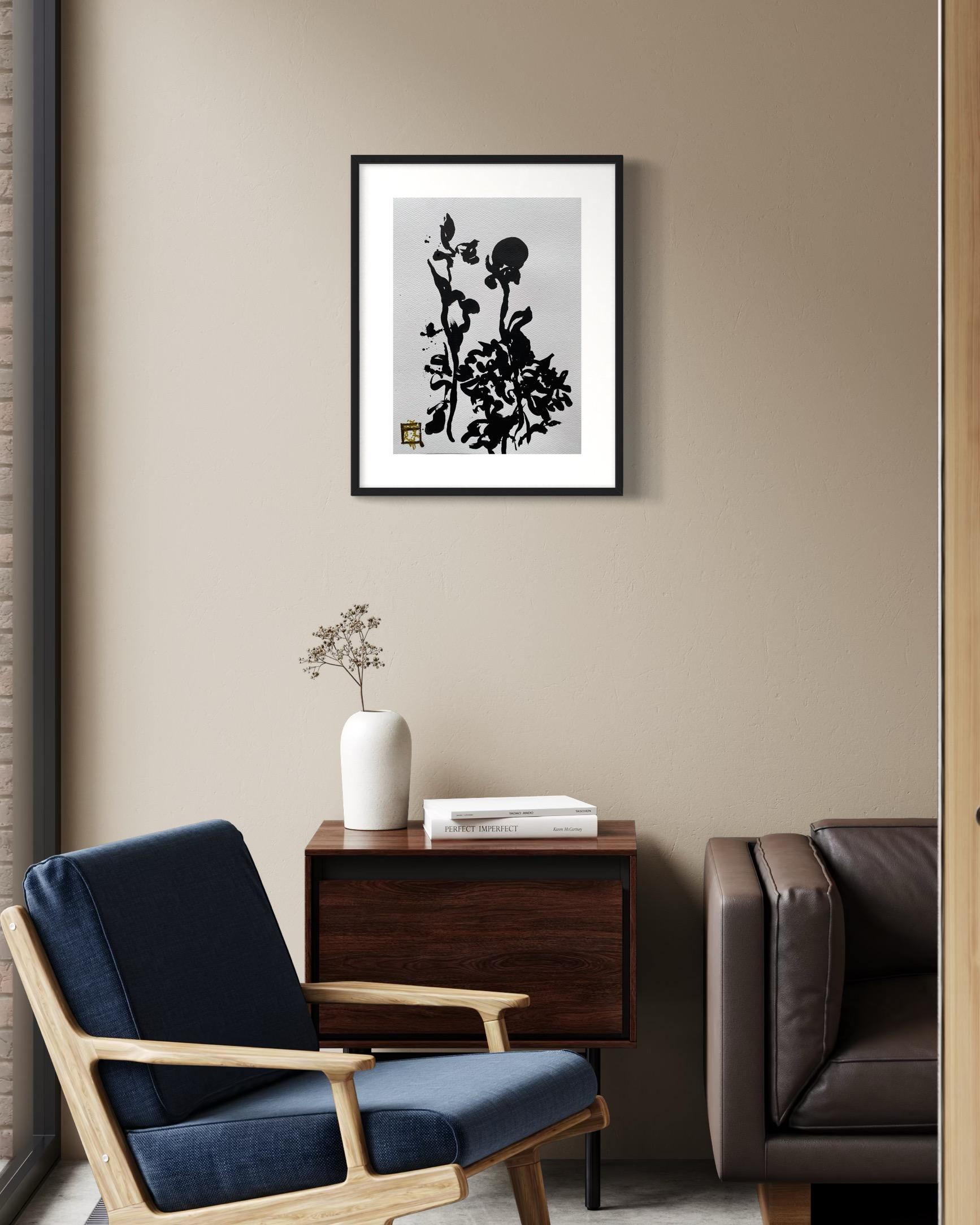 Original Triptych Ink on papers-Dahlias-Plein Air-Brit Awarded Artist--Nostalgia 5