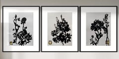 Original Triptych Ink on papers-Dahlias-Plein Air-Brit Awarded Artist--Nostalgia