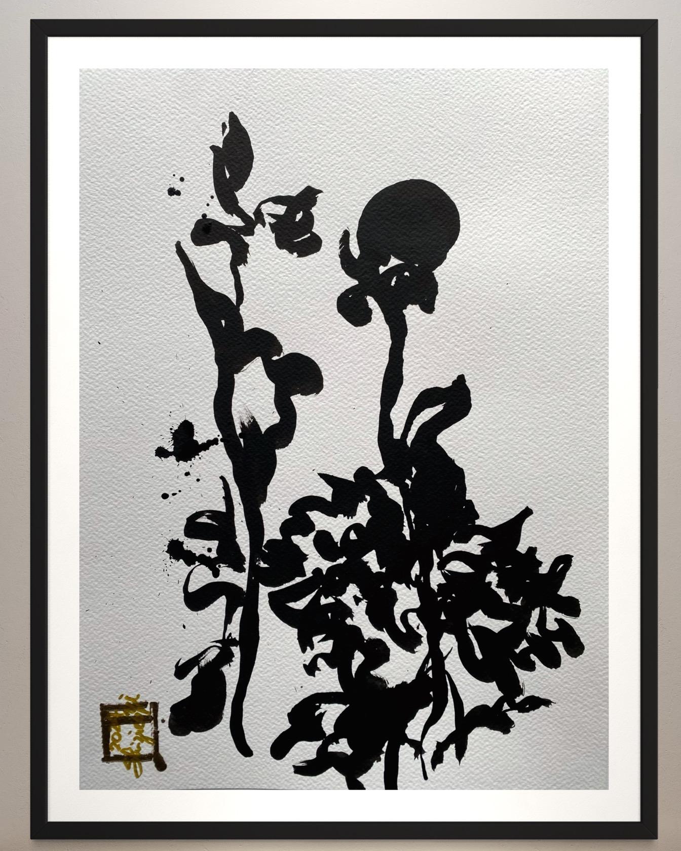 Original Triptych Ink on papers-Dahlias-Plein Air-Brit Awarded Artist--Nostalgia 10