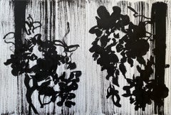 Original Diptychon Tinte auf Papieren-Dahlias in Hölzern-British Awarded Artist-Nostalgia