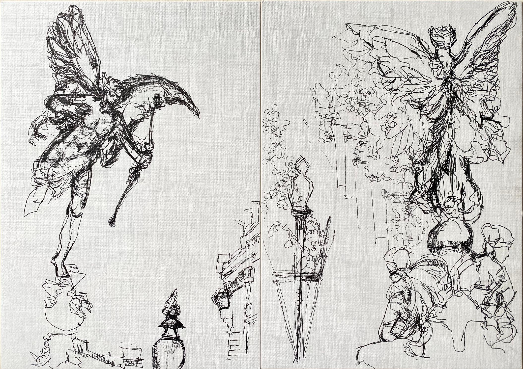Original Angels of London-Diptych British Awarded Artist-Ink+gold leaf Drawing For Sale 13