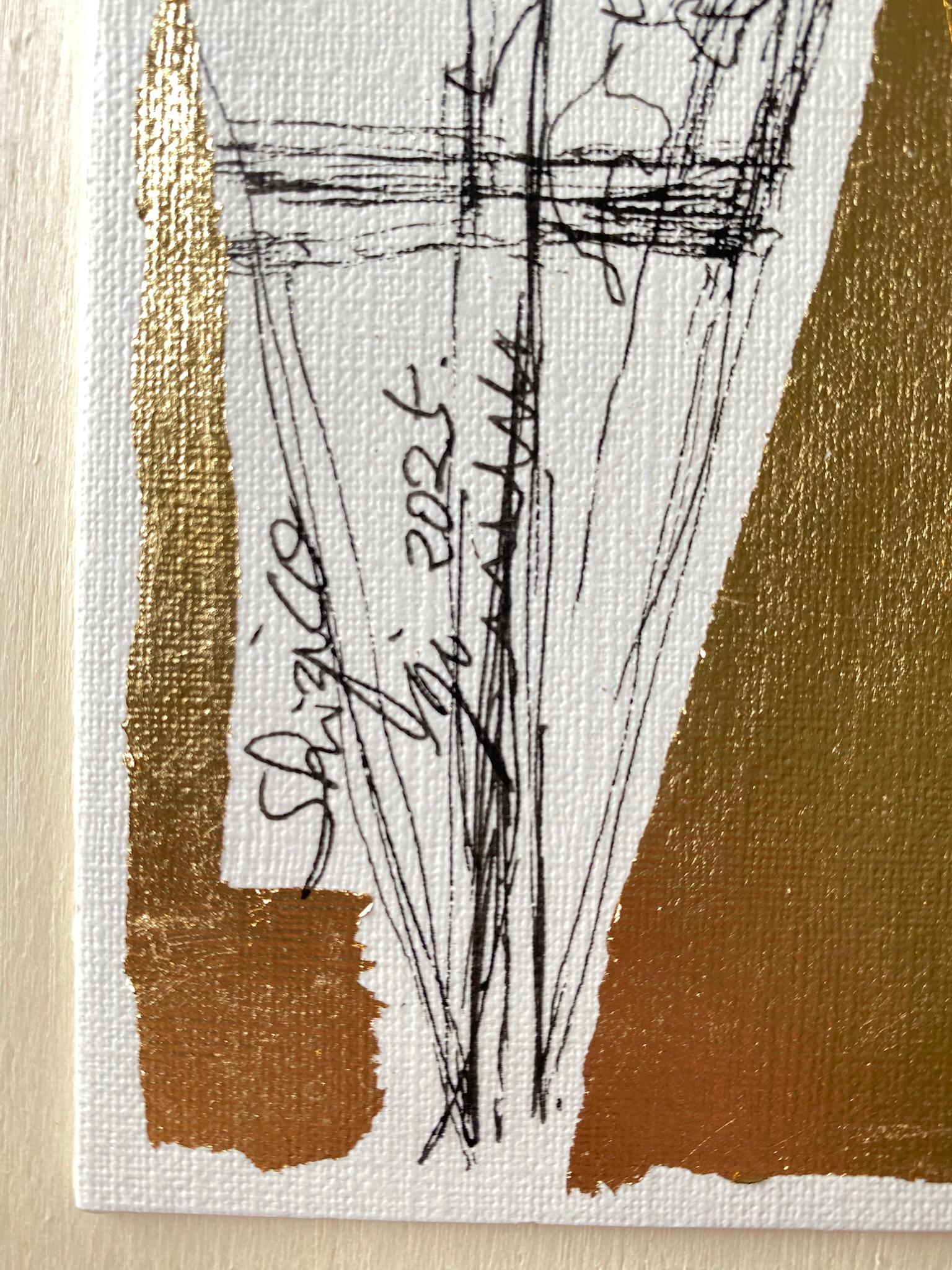 Original Angels of London-Diptych British Awarded Artist-Ink+gold leaf Drawing - Gold Landscape Painting by Shizico Yi