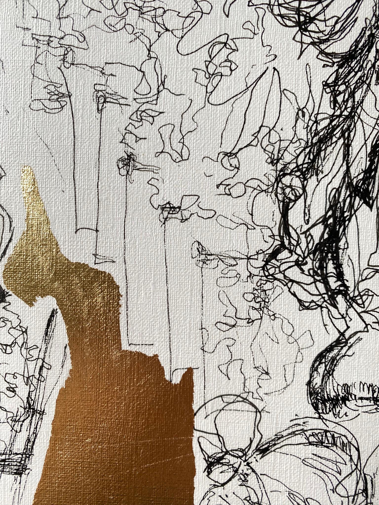 Original Angels of London-Diptych British Awarded Artist-Ink+gold leaf Drawing For Sale 1