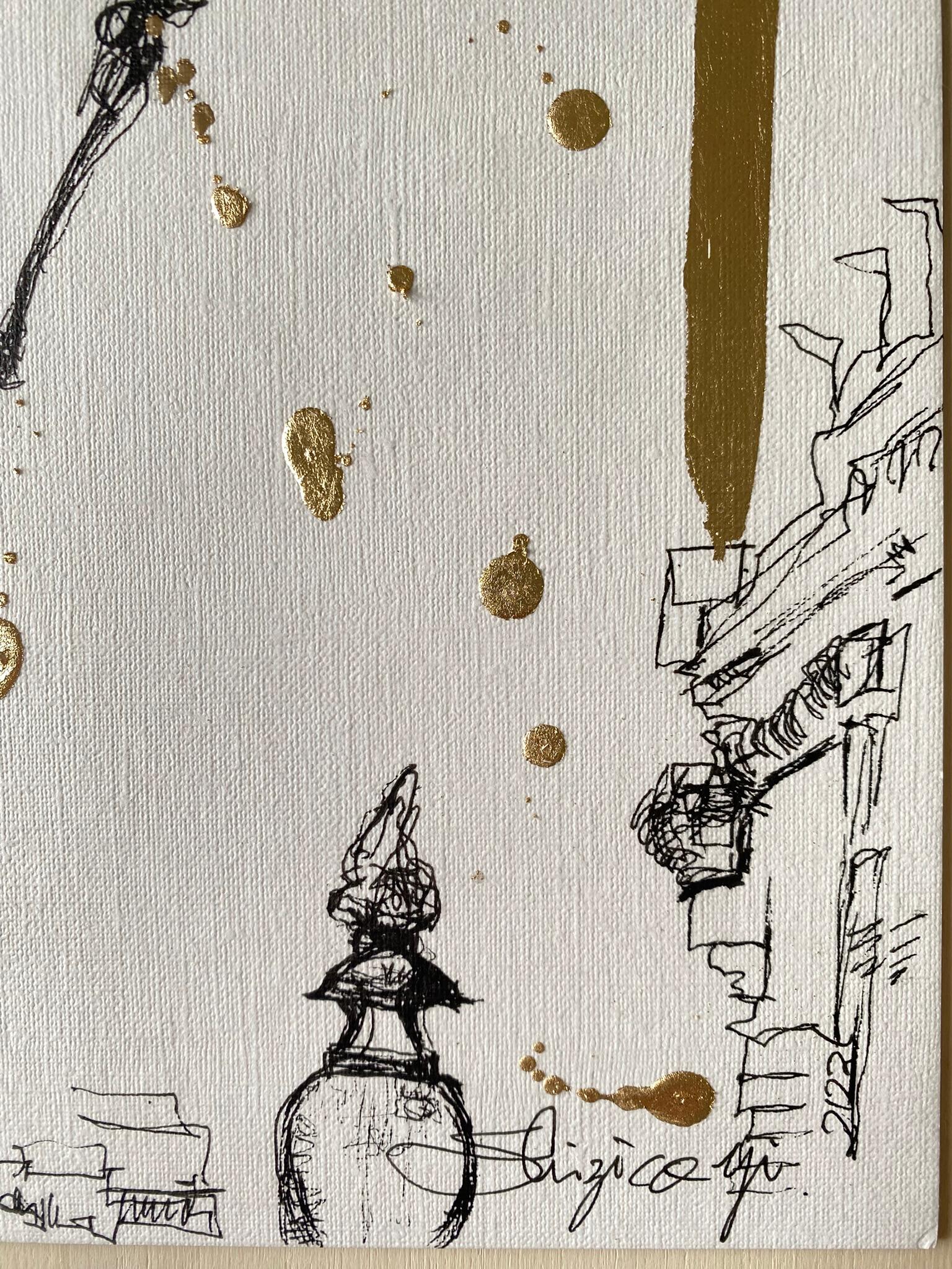 Original Angels of London-Diptych British Awarded Artist-Ink+gold leaf Drawing For Sale 5