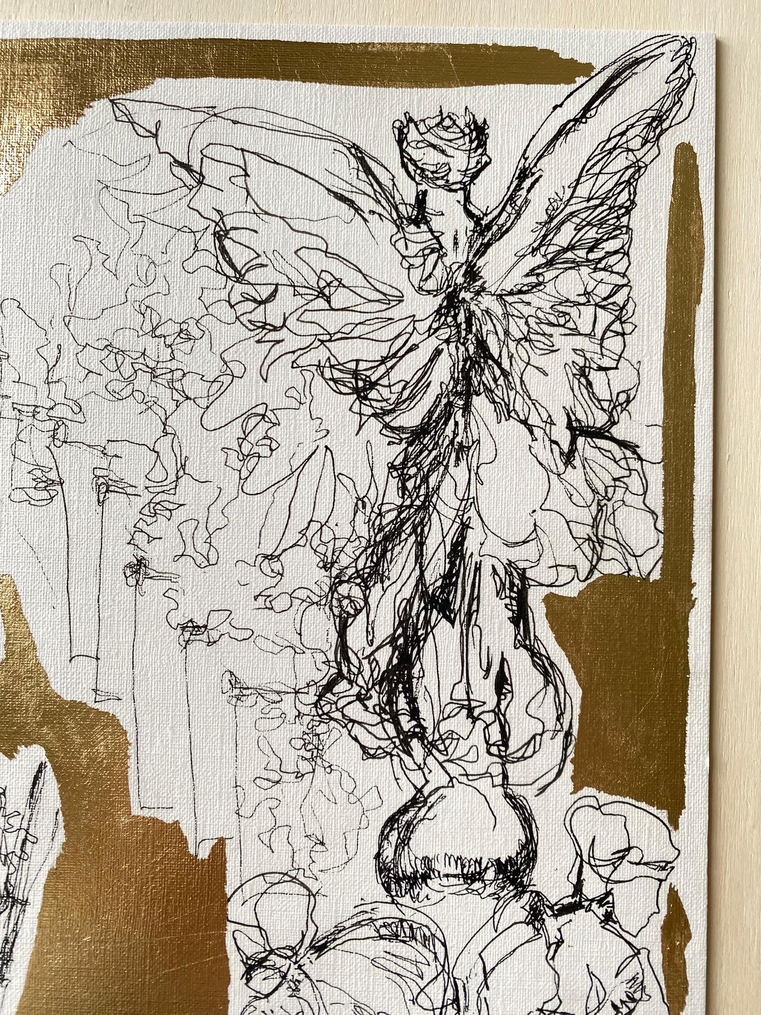 Original Angels of London-Diptych British Awarded Artist-Ink+gold leaf Drawing For Sale 4