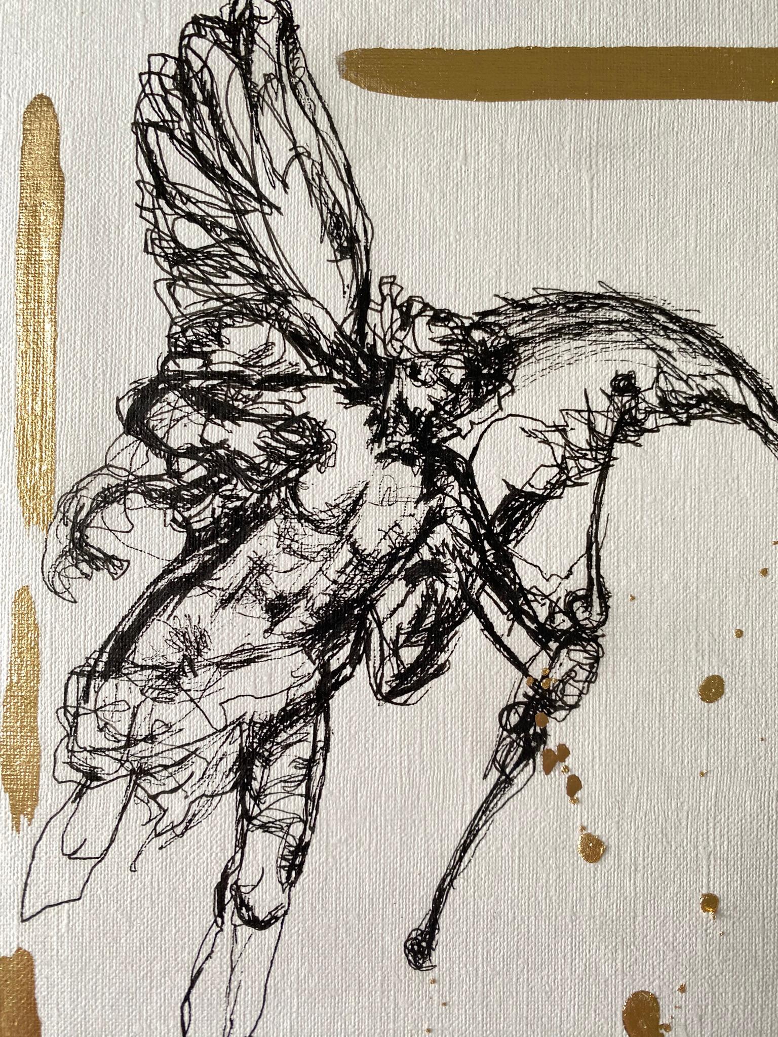 Original Angels of London-Diptych British Awarded Artist-Ink+gold leaf Drawing For Sale 10