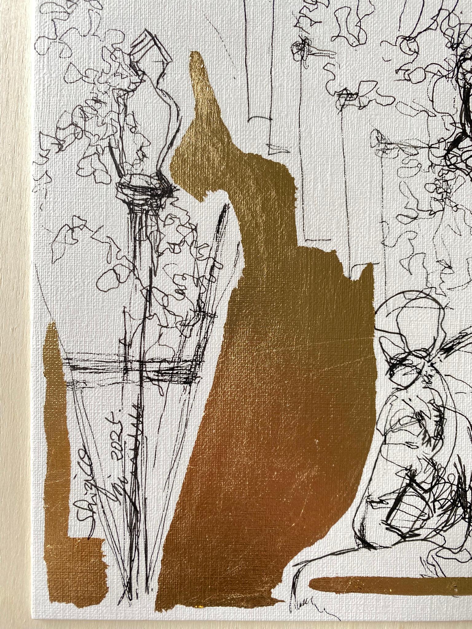 Original From London with Love-British Awarded Artist- Ink+Gold leaf Drawing For Sale 1