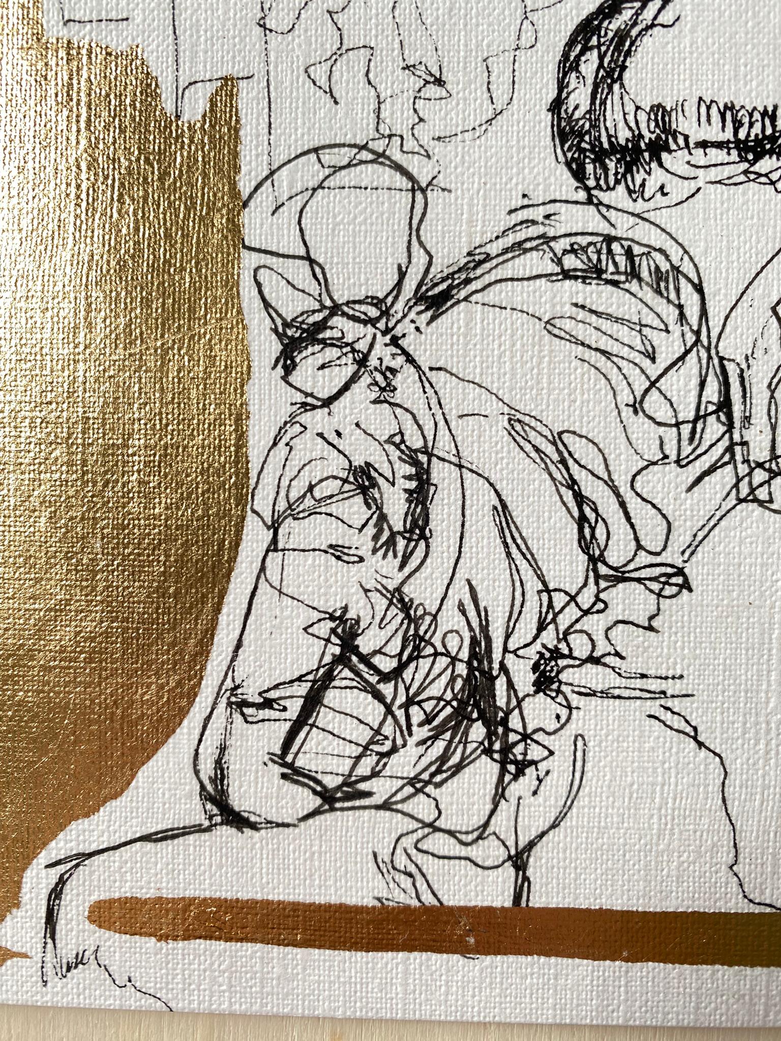 Original From London with Love-British Awarded Artist- Ink+Gold leaf Drawing For Sale 3