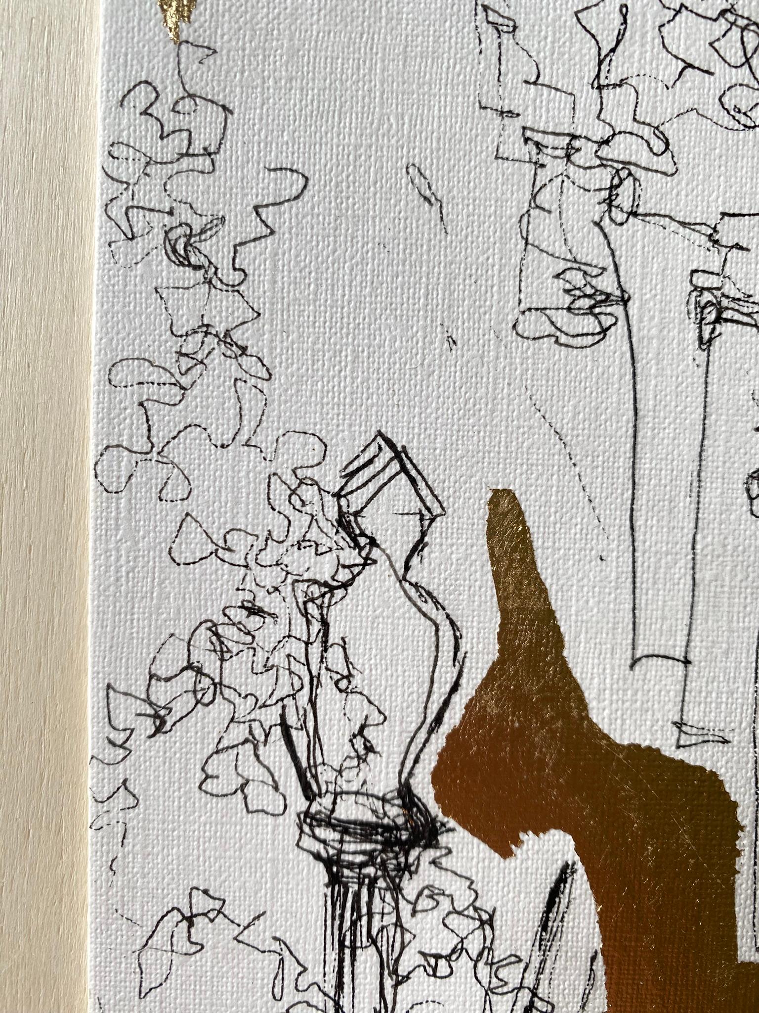 Original From London with Love-British Awarded Artist- Ink+Gold leaf Drawing For Sale 8
