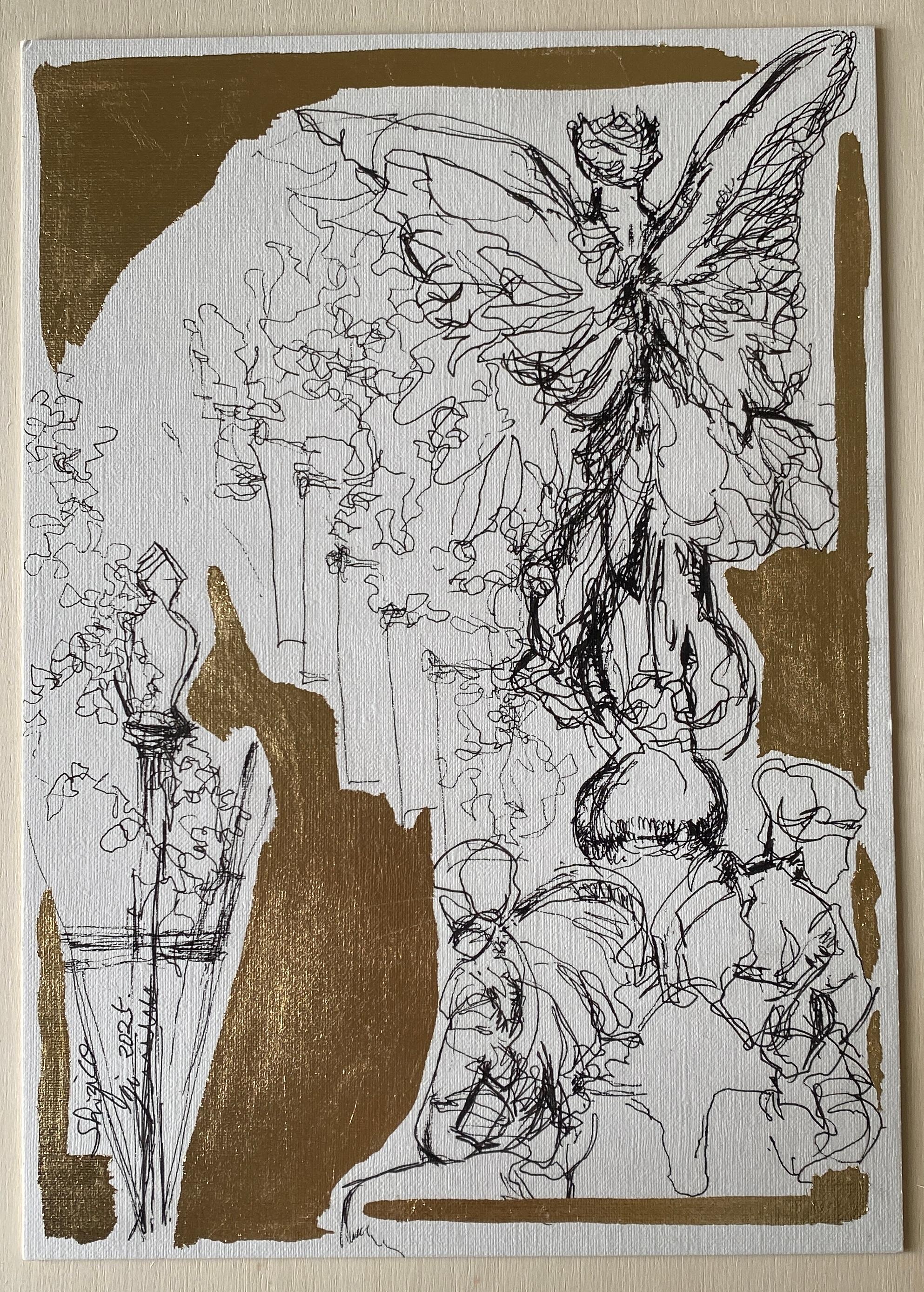 Original From London with Love-British Awarded Artist- Ink+Gold leaf Drawing For Sale 10