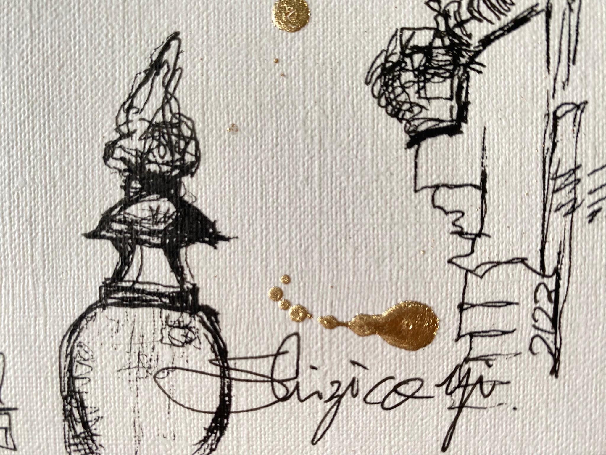 Dessin original à l'encre et à la feuille d'or - Artistique britannique primé - De Londres avec amour en vente 2
