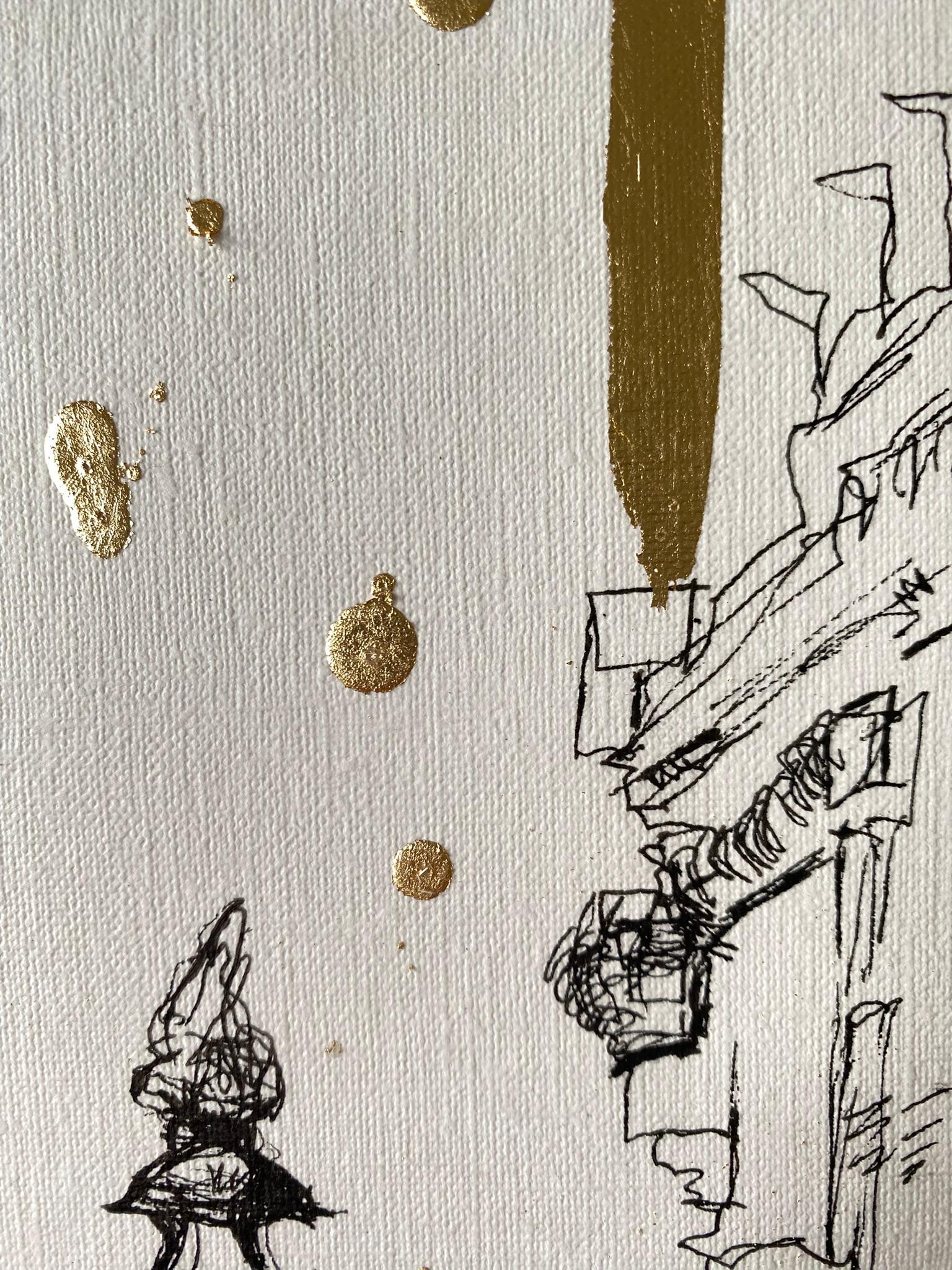 Dessin original à l'encre et à la feuille d'or - Artistique britannique primé - De Londres avec amour en vente 6