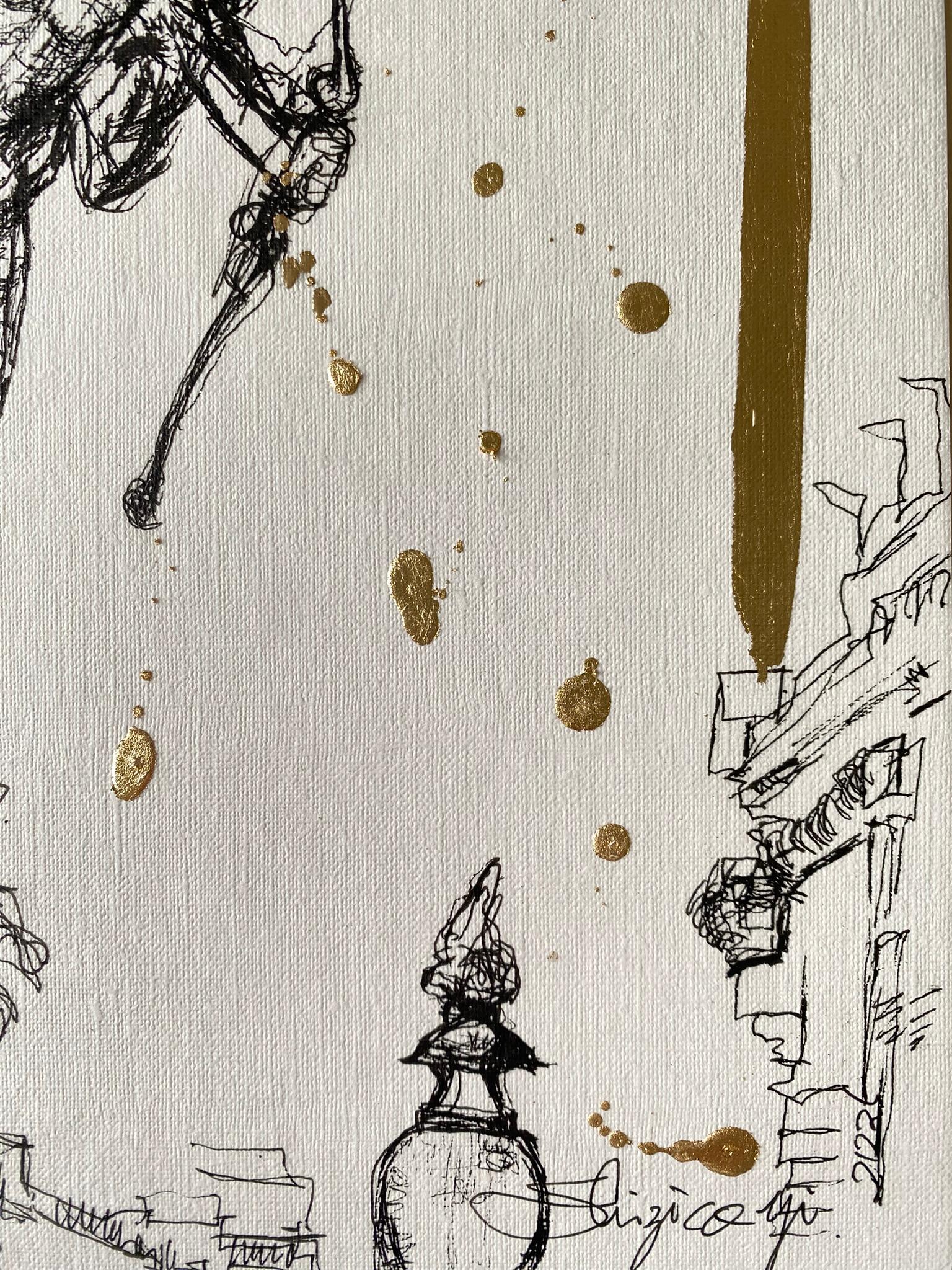 Dessin original à l'encre et à la feuille d'or - Artistique britannique primé - De Londres avec amour en vente 9