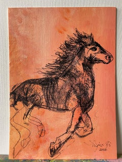 Dibujo original-Caballo de Fuego-Artista Británico Premiado-Carbón + Tinta-Trabajo sobre papel