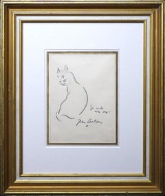 Cat, original Jean Cocteau drawing on paper, framed, 1926 c.