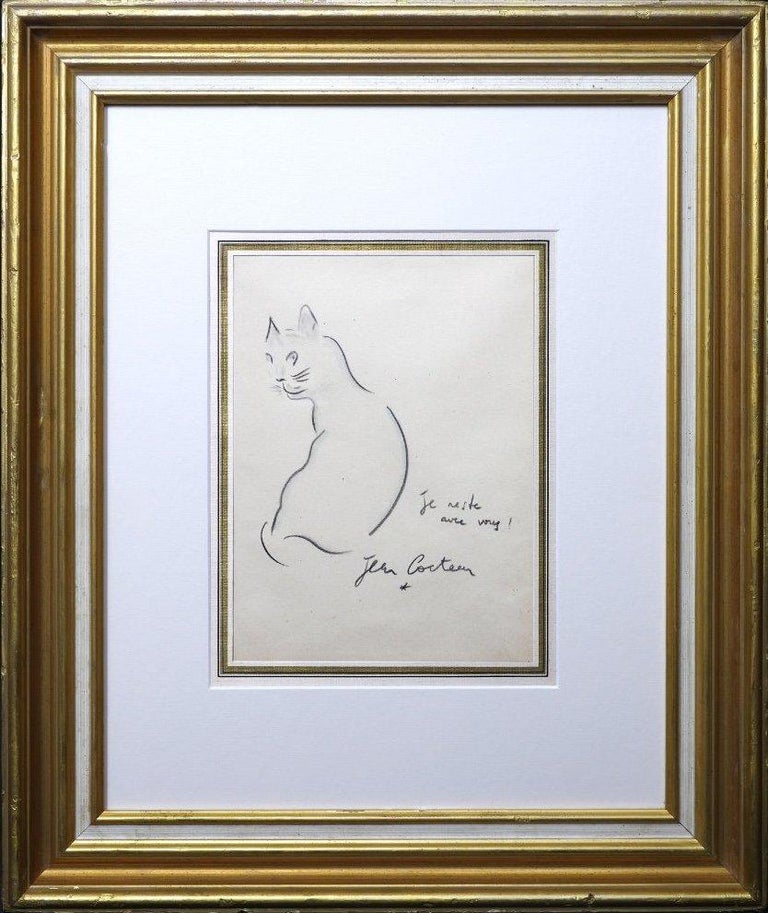 Jean Cocteau Cat, original Jean Cocteau drawing on paper, framed