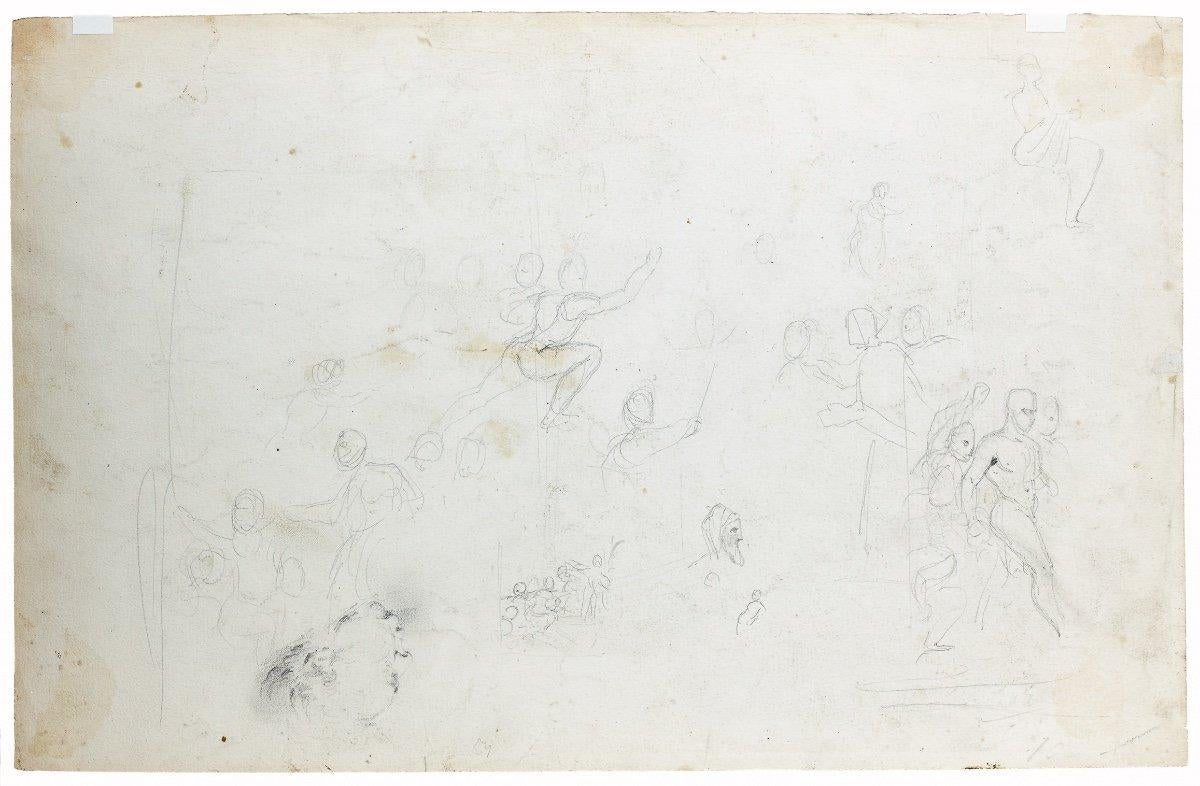 Study of Human Body, Original Drawing, Delacroix Hand-signed and Estate Stamp - Art by Eugene Delacroix