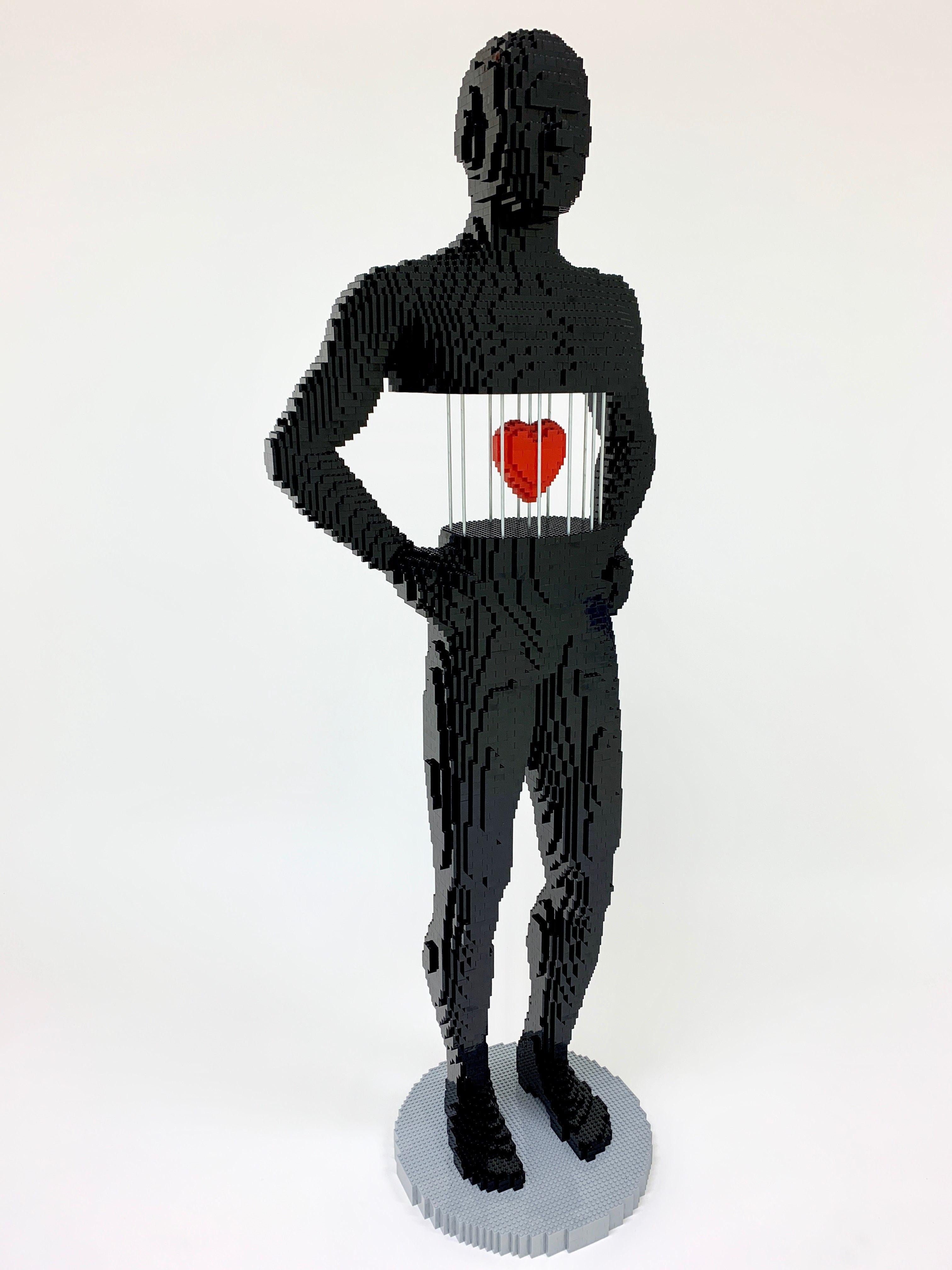 Nathan Sawaya Figurative Sculpture - Caged Heart Full Size