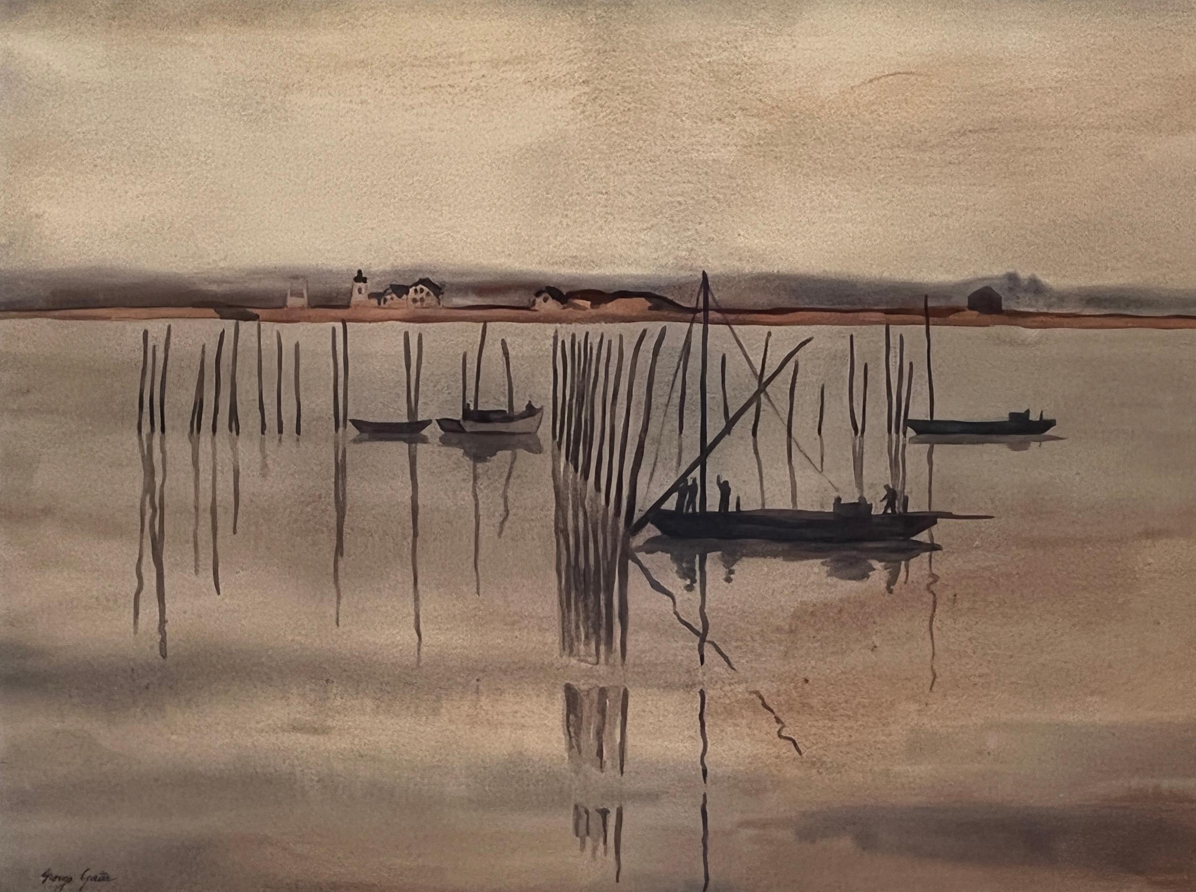 George Yater Landscape Art – Die Morgendämmerung an den Wiers