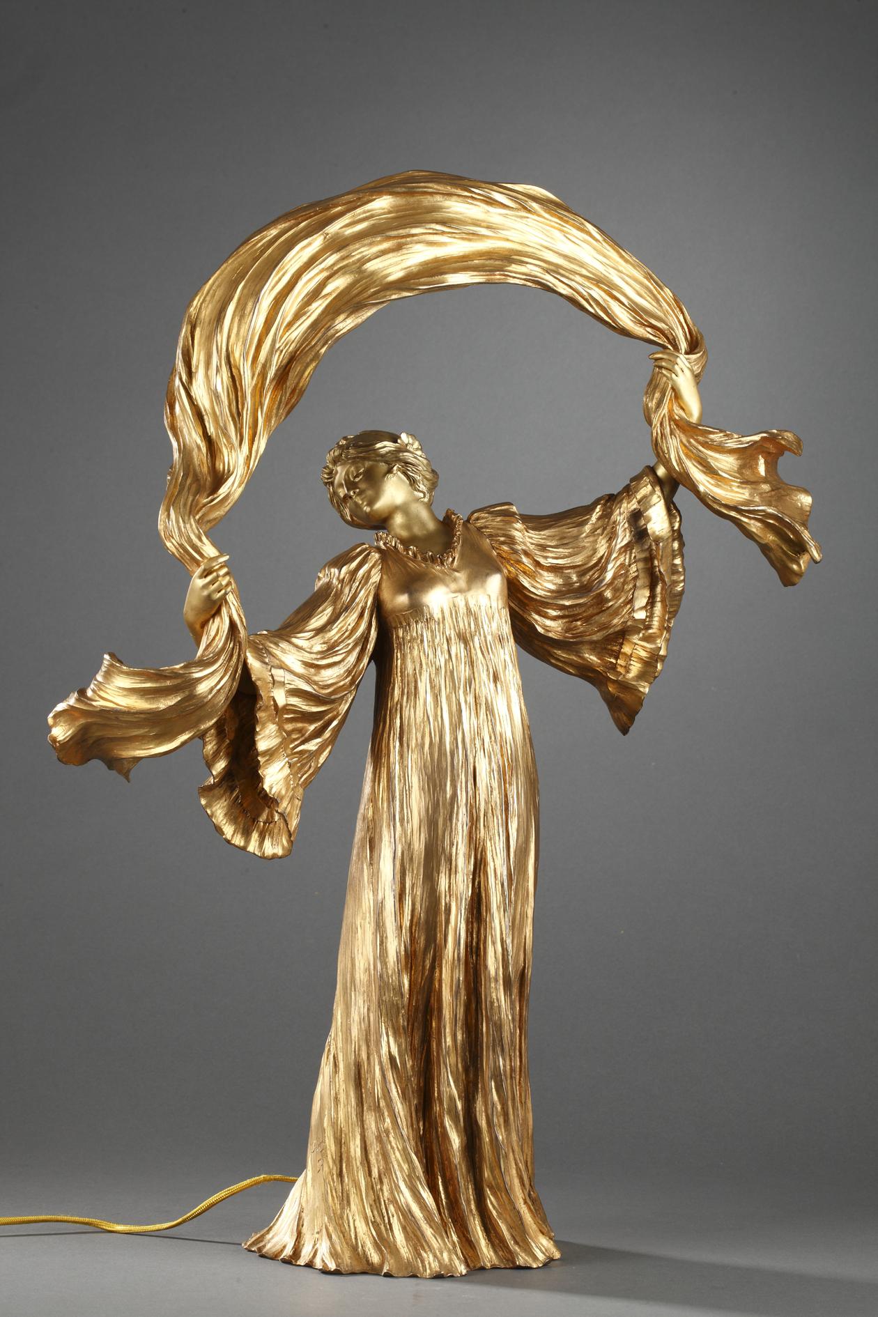 Figurative Sculpture Agathon Léonard - Lampe « Danseur avec l'écharpe »