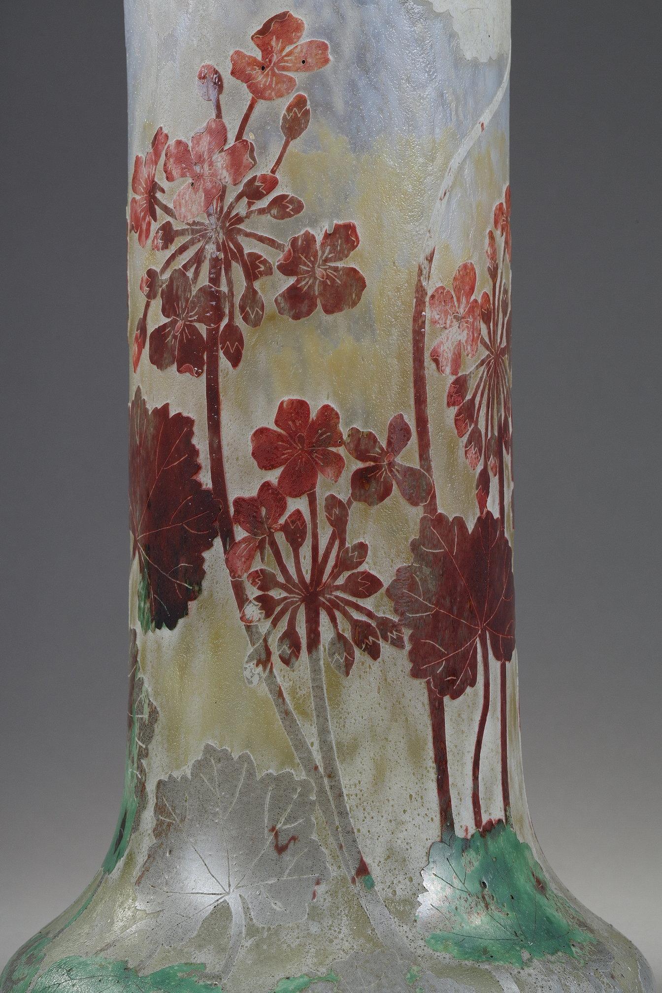 Vase with Pelargoniums - Art Nouveau Art by Daum