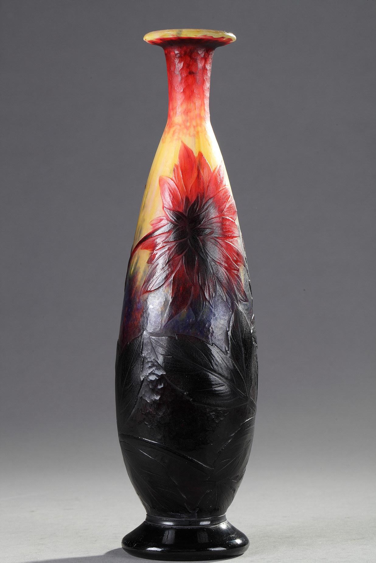 Vase with Dahlias - Art Nouveau Art by Daum
